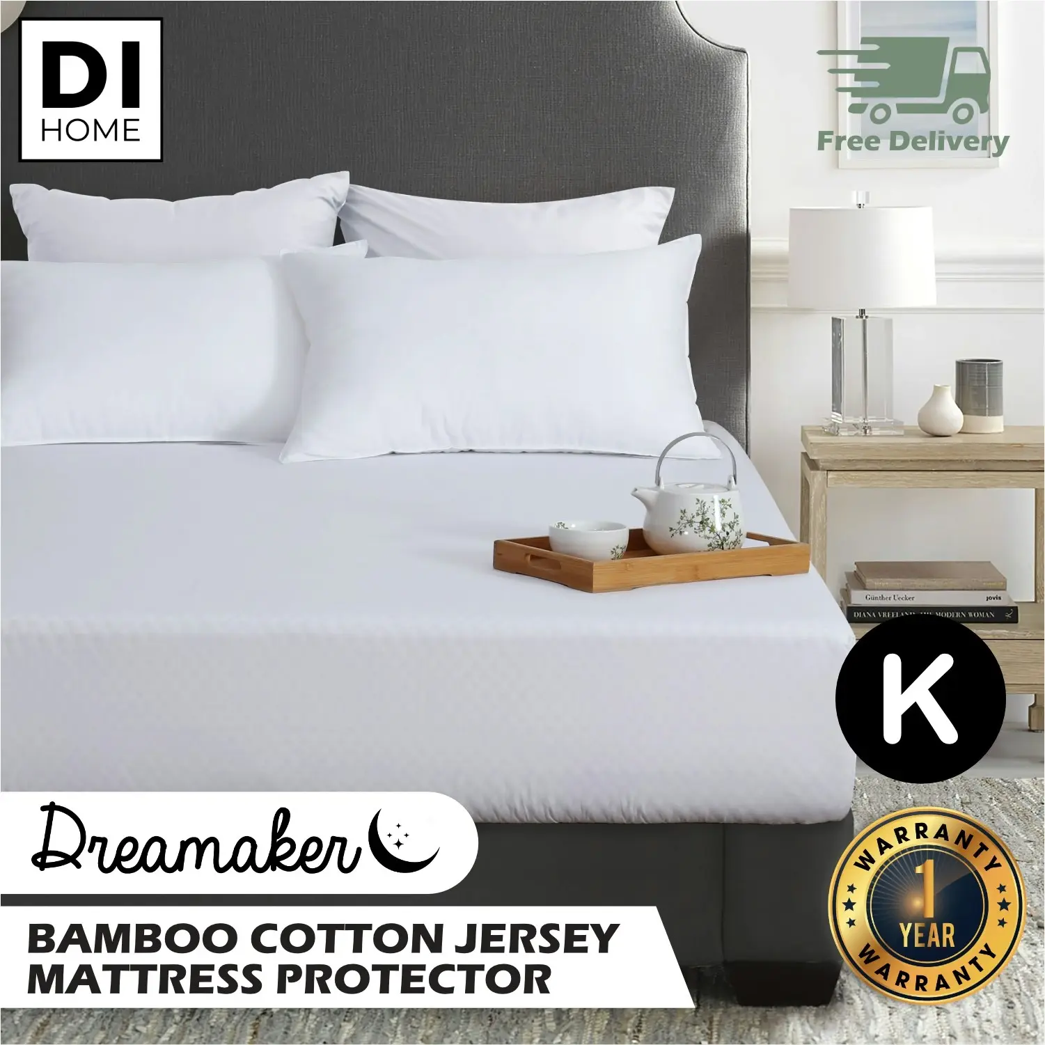 Dreamaker Bamboo Cotton Jersey Waterproof Mattress Protector - King Bed