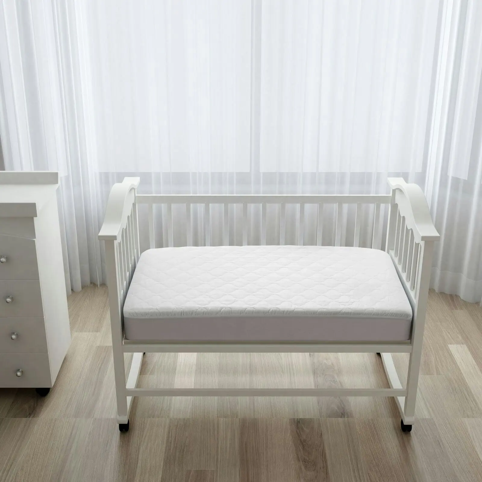 Natural Home Organic Cotton Quilted Mattress Protector White Cot