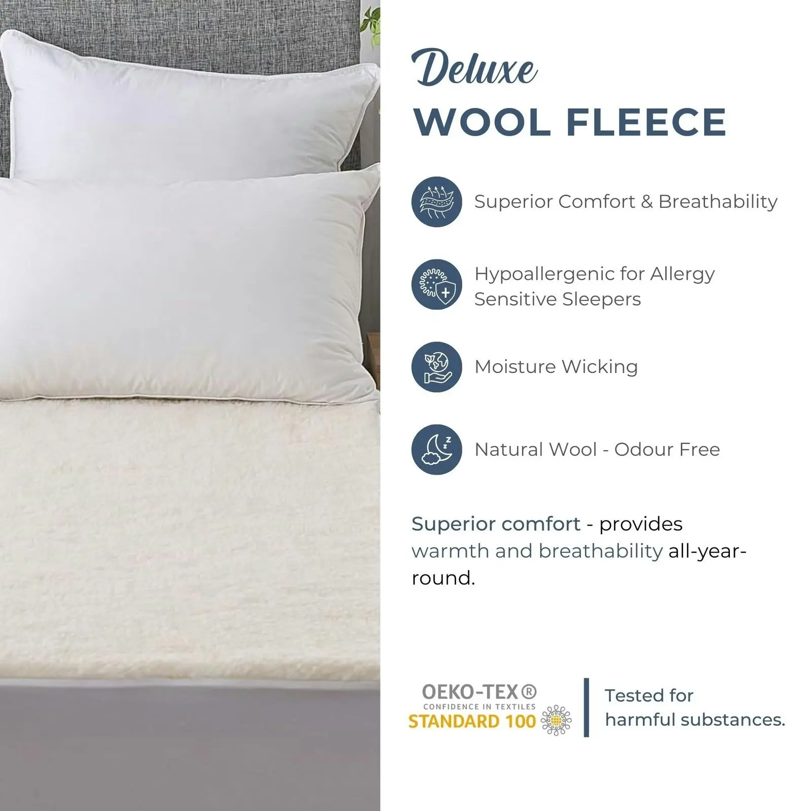 Dreamaker 300Gsm Wool Fleece Mattress Underlay - Queen Bed