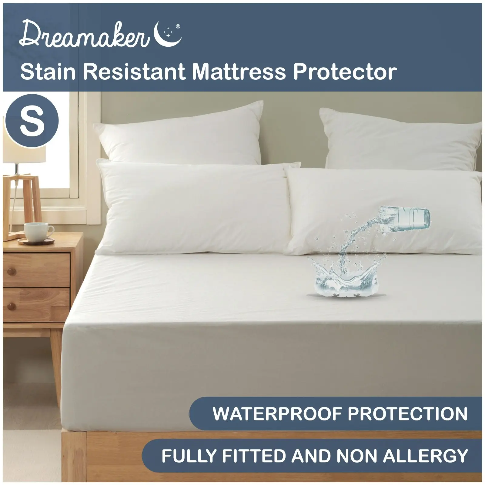 Dreamaker Stain Resistant Waterproof Mattress Protector Single Bed