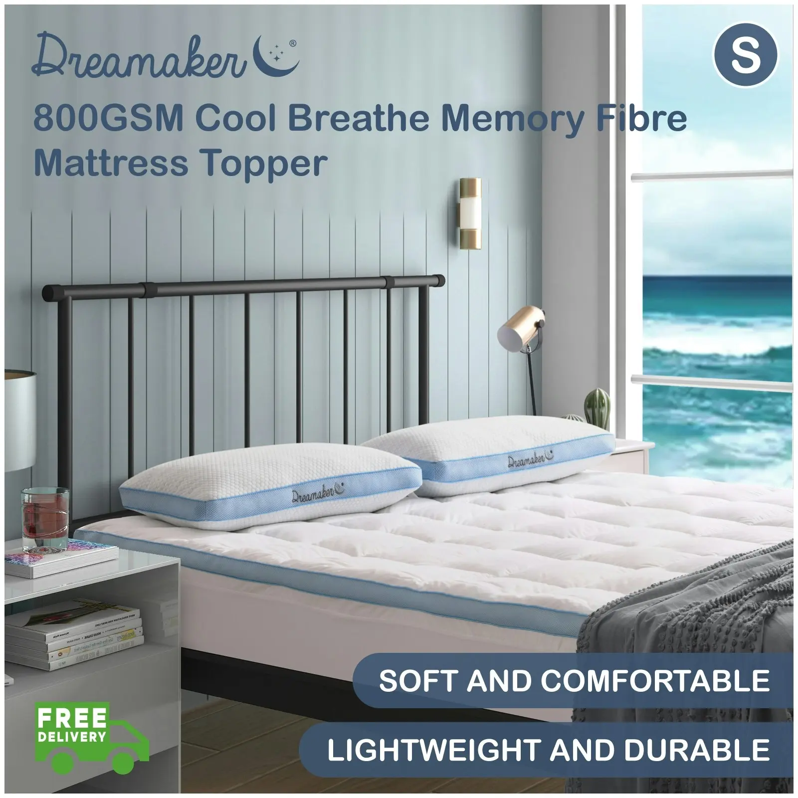 Dreamaker 800GSM Cool Breathe Memory Fibre Mattress Topper Single Bed