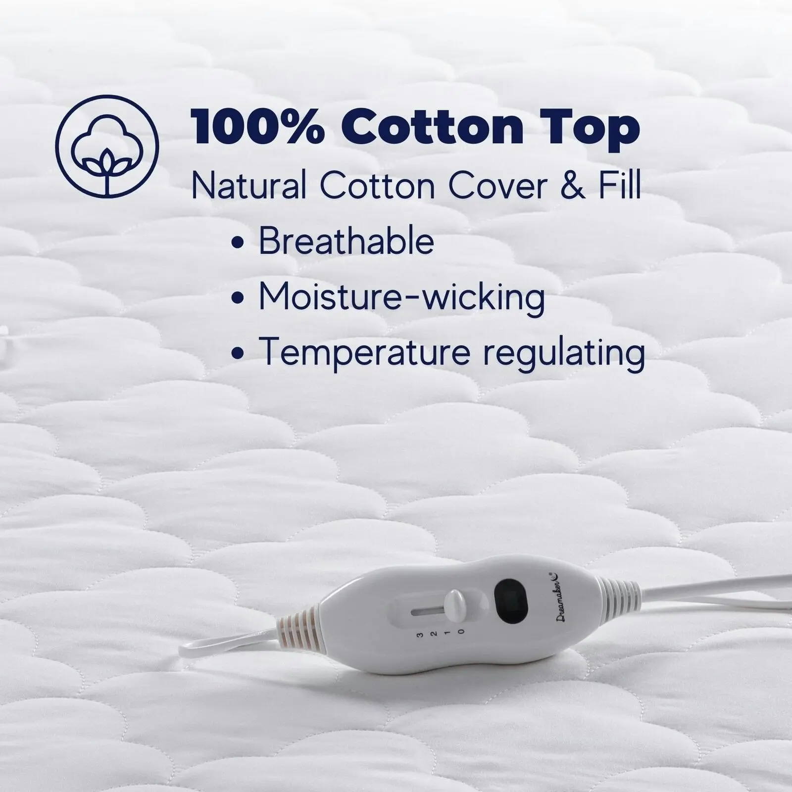 Dreamaker 100% Cotton Quilt Electric Blanket White Double Bed