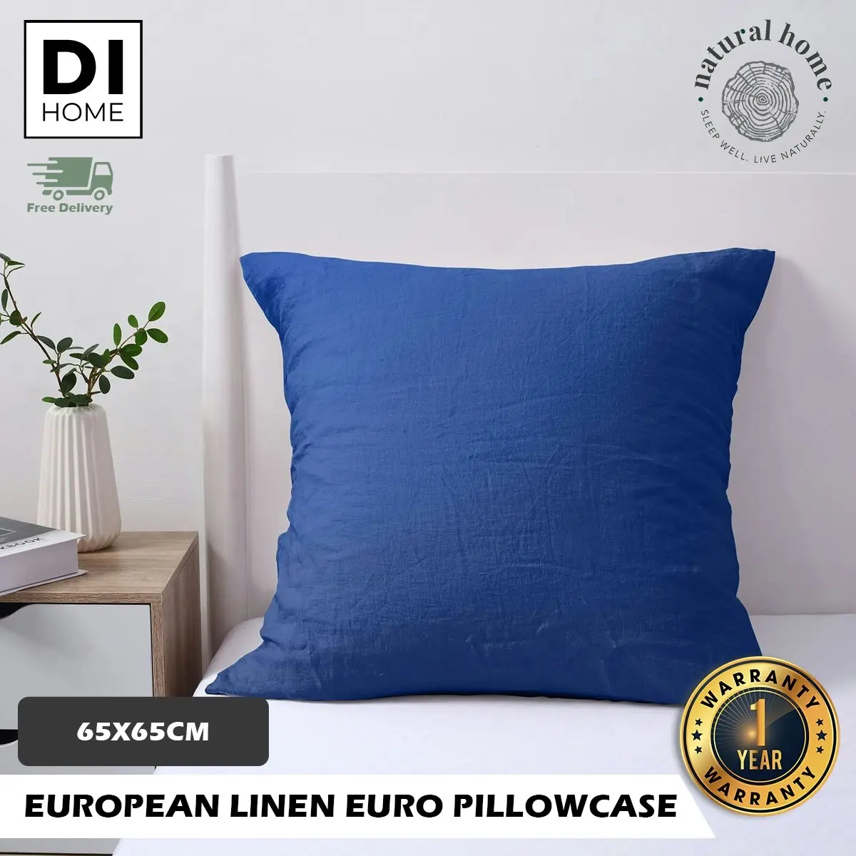 Natural Home 100% European Flax Linen Euro Pillowcase DEEP BLUE