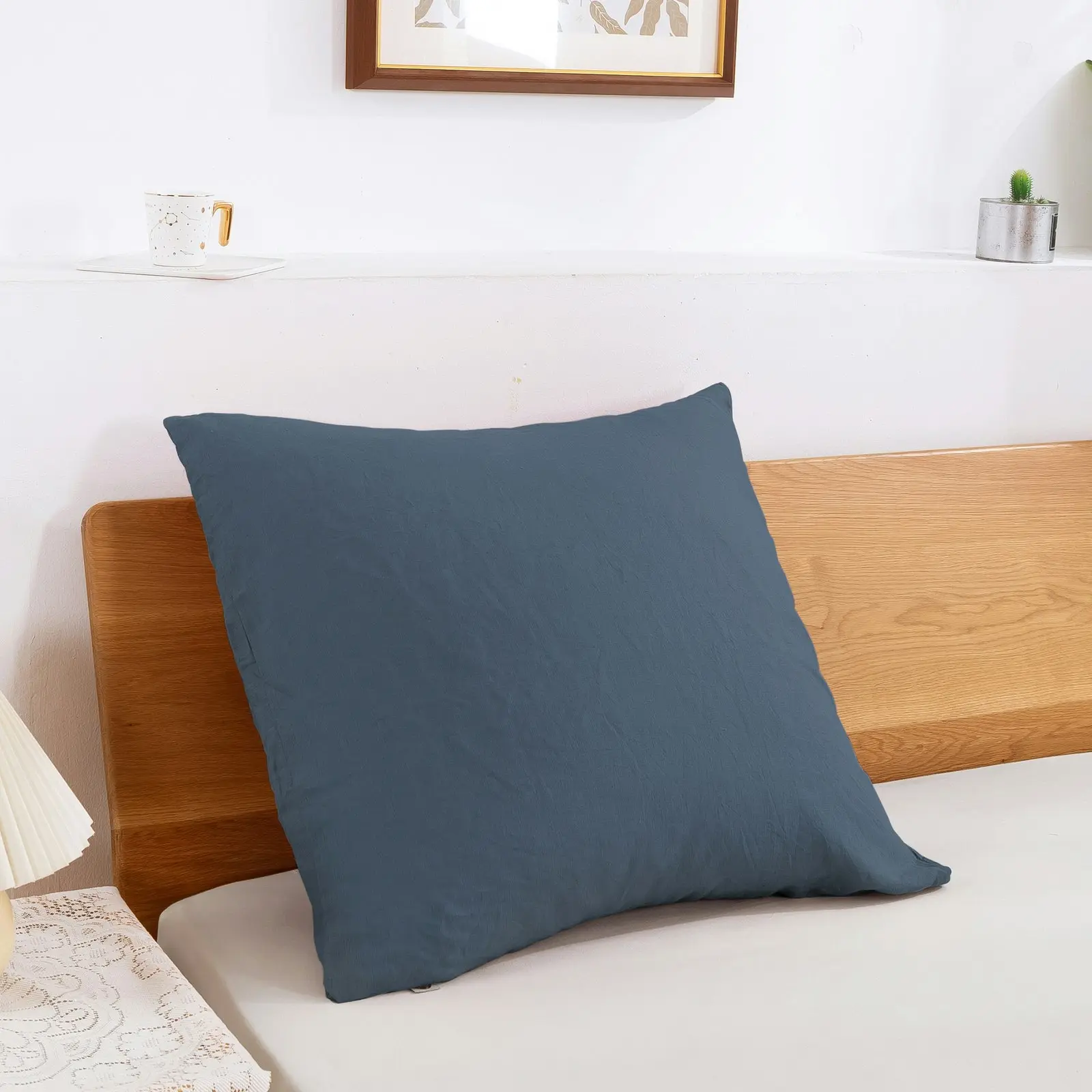 Natural Home 100% European Flax Linen Euro Pillowcase Washed Blue