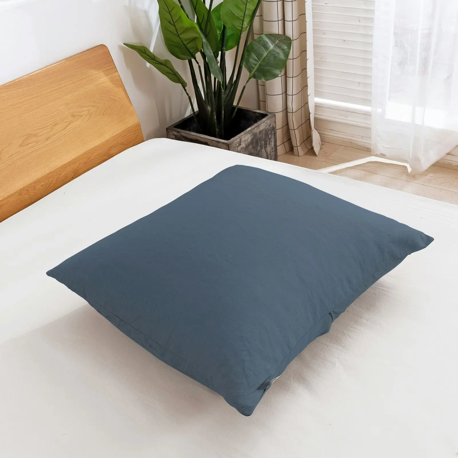 Natural Home 100% European Flax Linen Euro Pillowcase Washed Blue