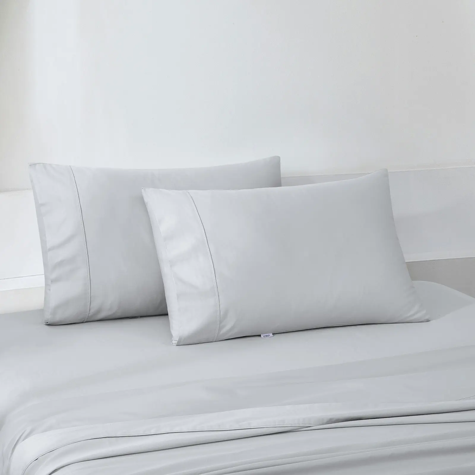 ESSN 500TC Cotton Sateen Standard Pillowcase Silver (Twin Pack)