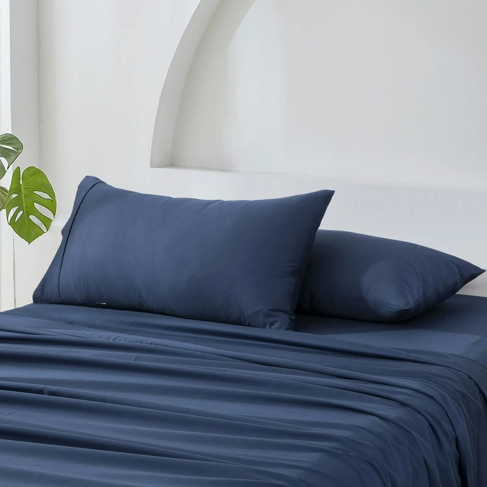 ESSN 500TC Cotton Sateen King Pillowcases Navy (Twin Pack)