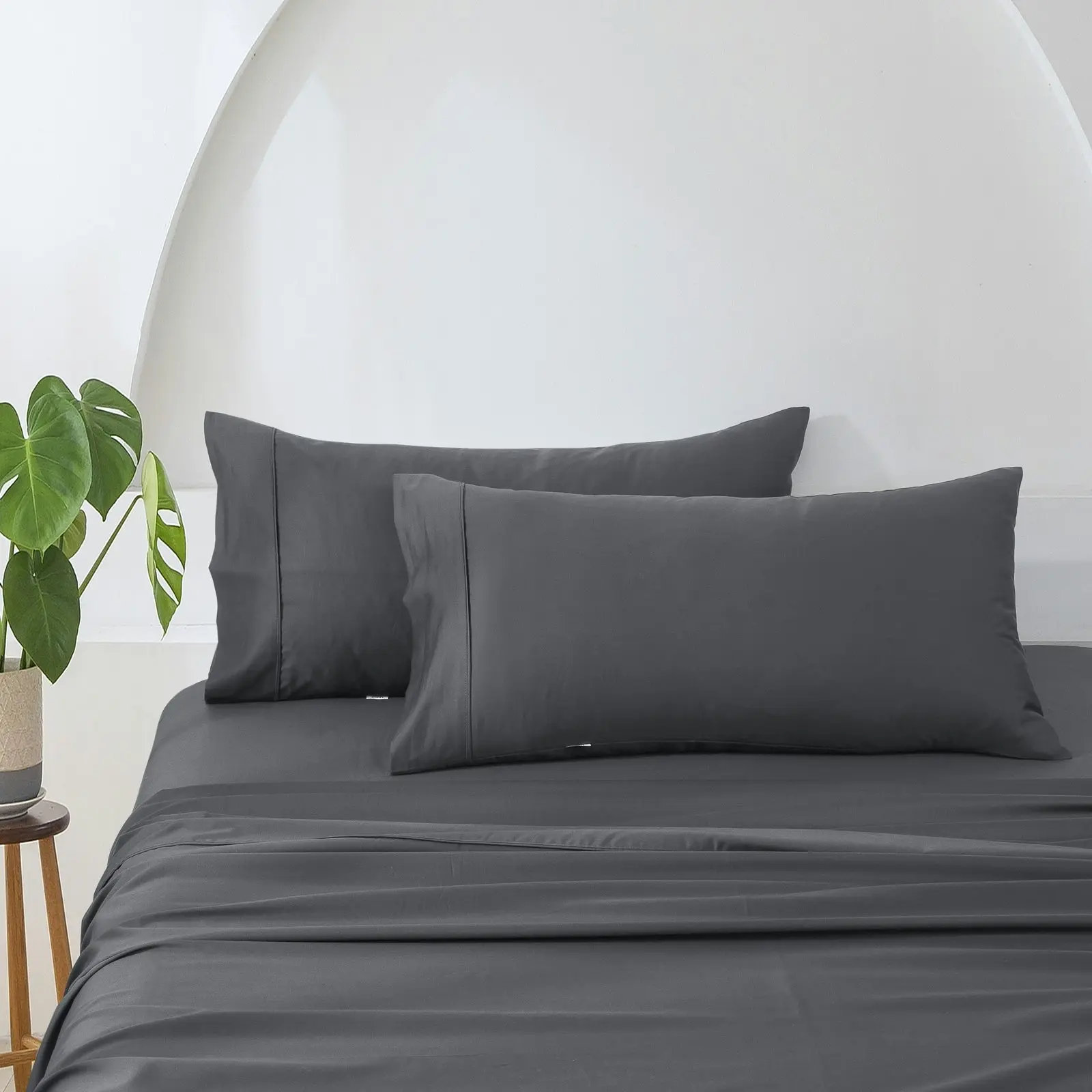 ESSN 500TC Cotton Sateen King Pillowcases Charcoal (Twin Pack)