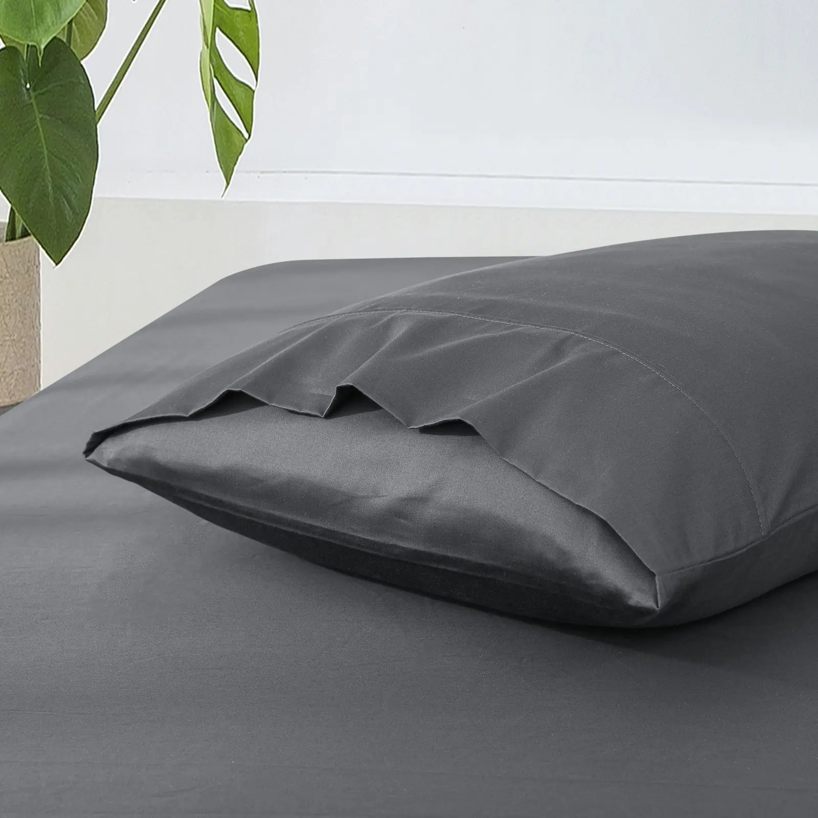 ESSN 500TC Cotton Sateen King Pillowcases Charcoal (Twin Pack)