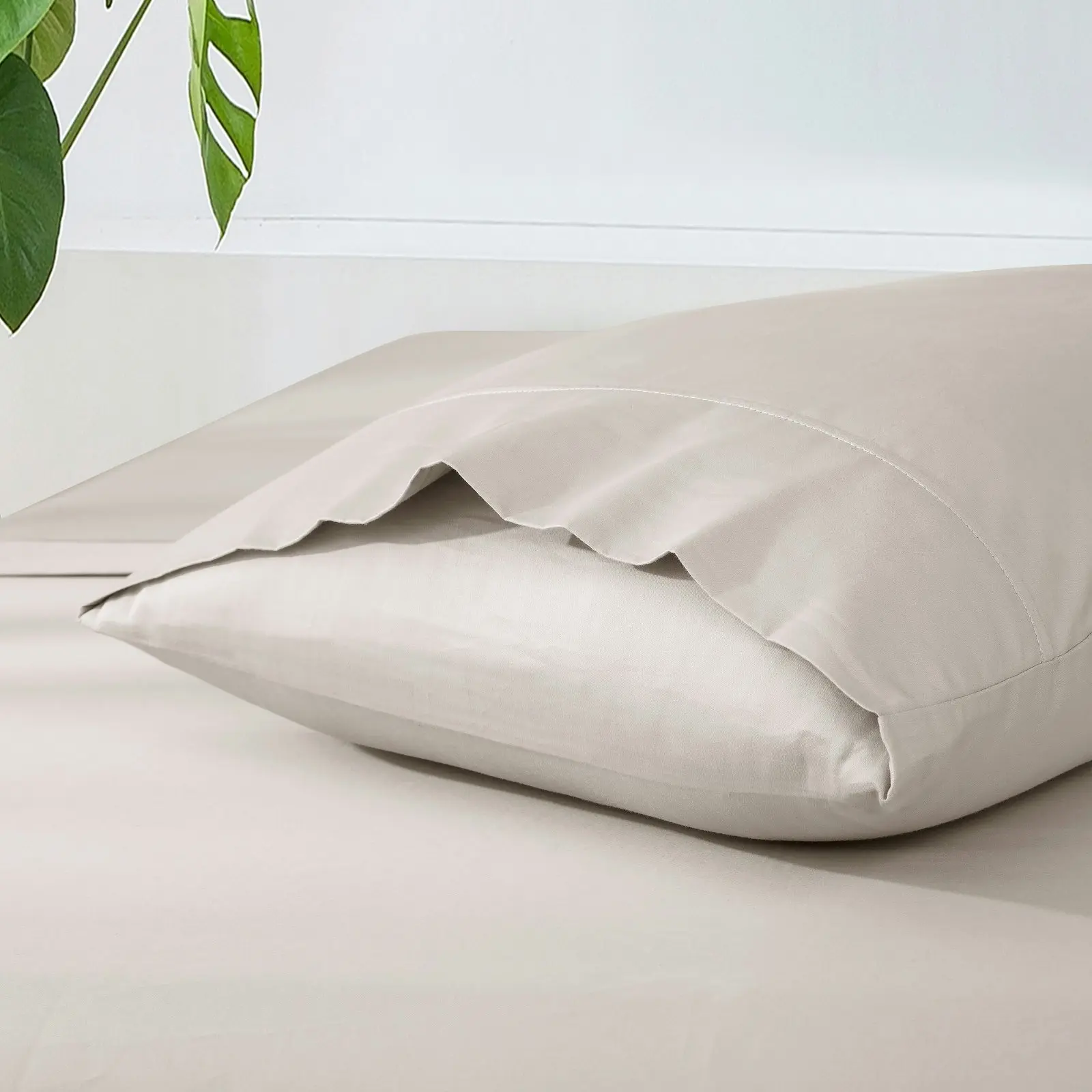 ESSN 500TC Cotton Sateen King Pillowcases Stone (Twin Pack)