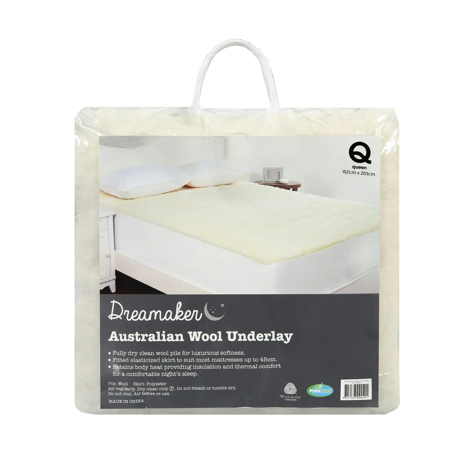 Dreamaker 300GSM Wool Fleece Mattress Underlay Super King Bed