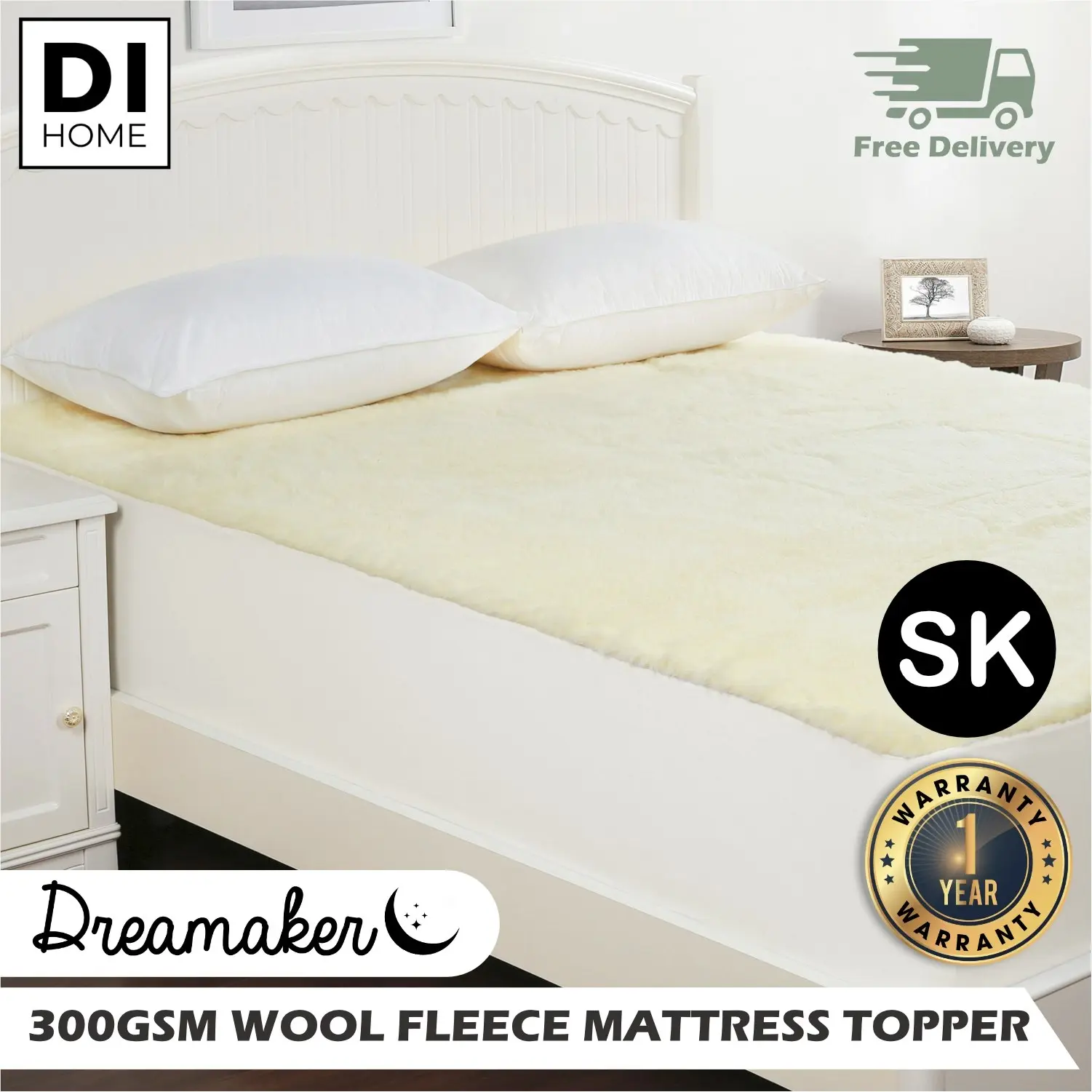 Dreamaker 300GSM Wool Fleece Mattress Underlay Super King Bed