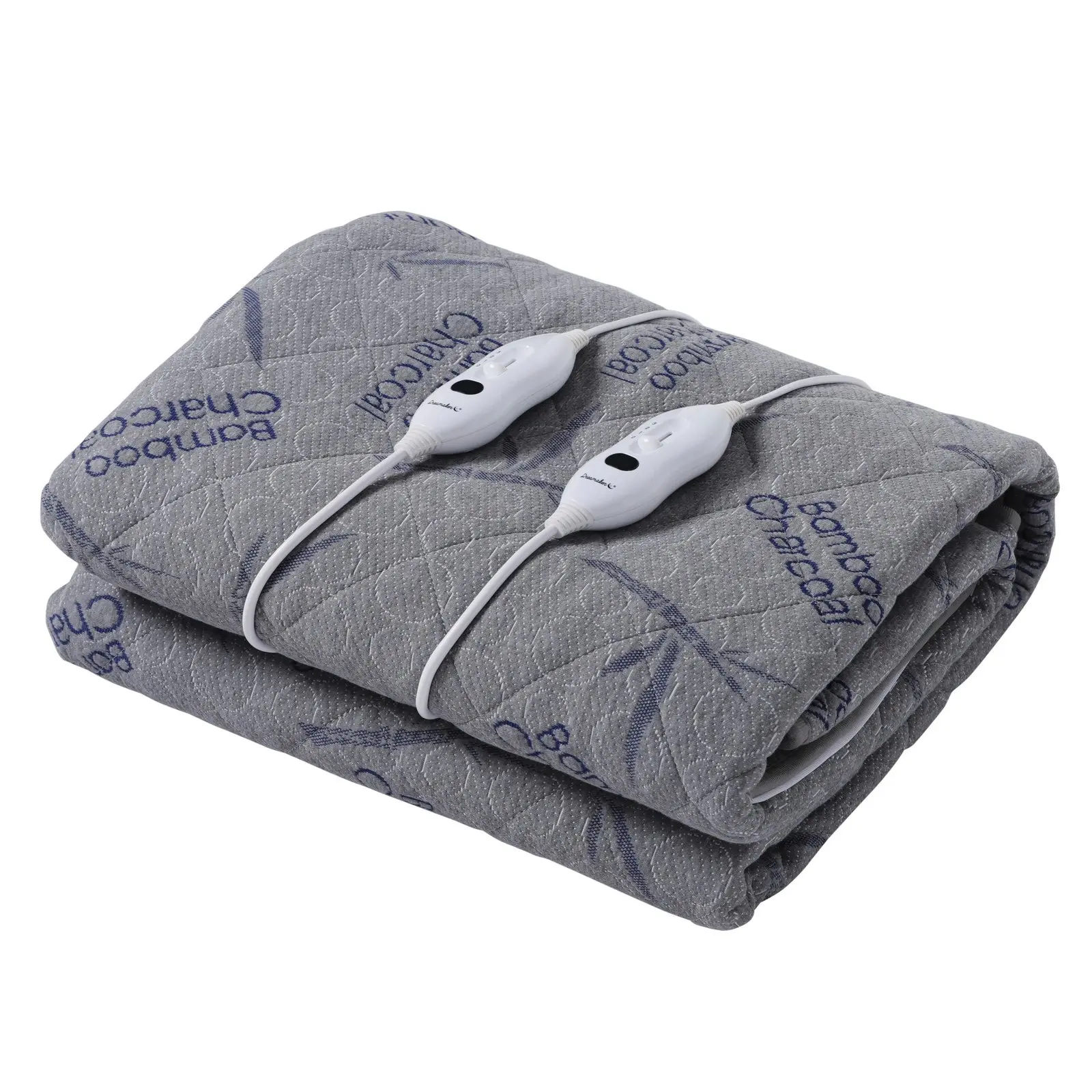 Dreamaker Bamboo Charcoal Quilted Electric Blanket Grey Queen Bed