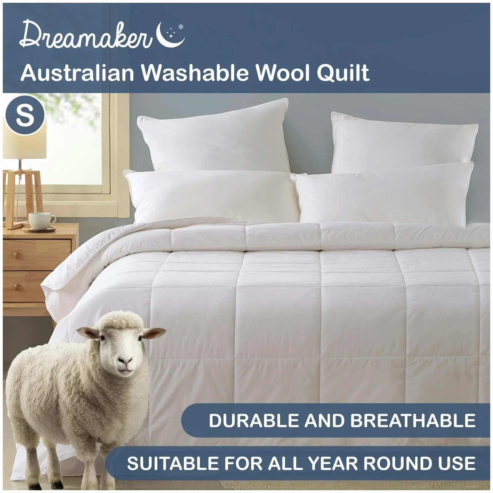 Dreamaker 500GSM Australian Washable Wool Quilt Single Bed