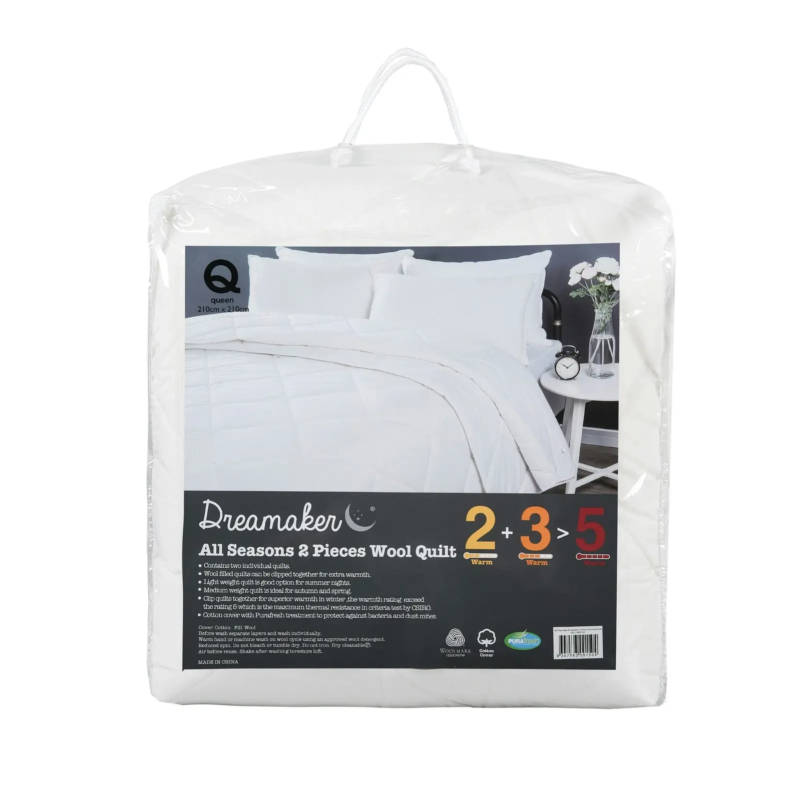 Dreamaker All Season 2 Piece Australian Wool Quilt - Single Bed