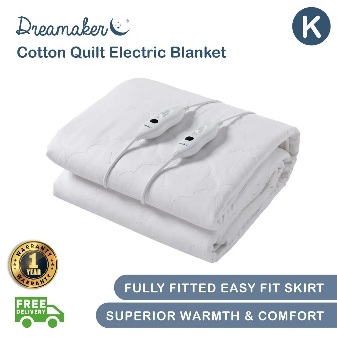 Dreamaker 100% Cotton Quilt Electric Blanket White King Bed