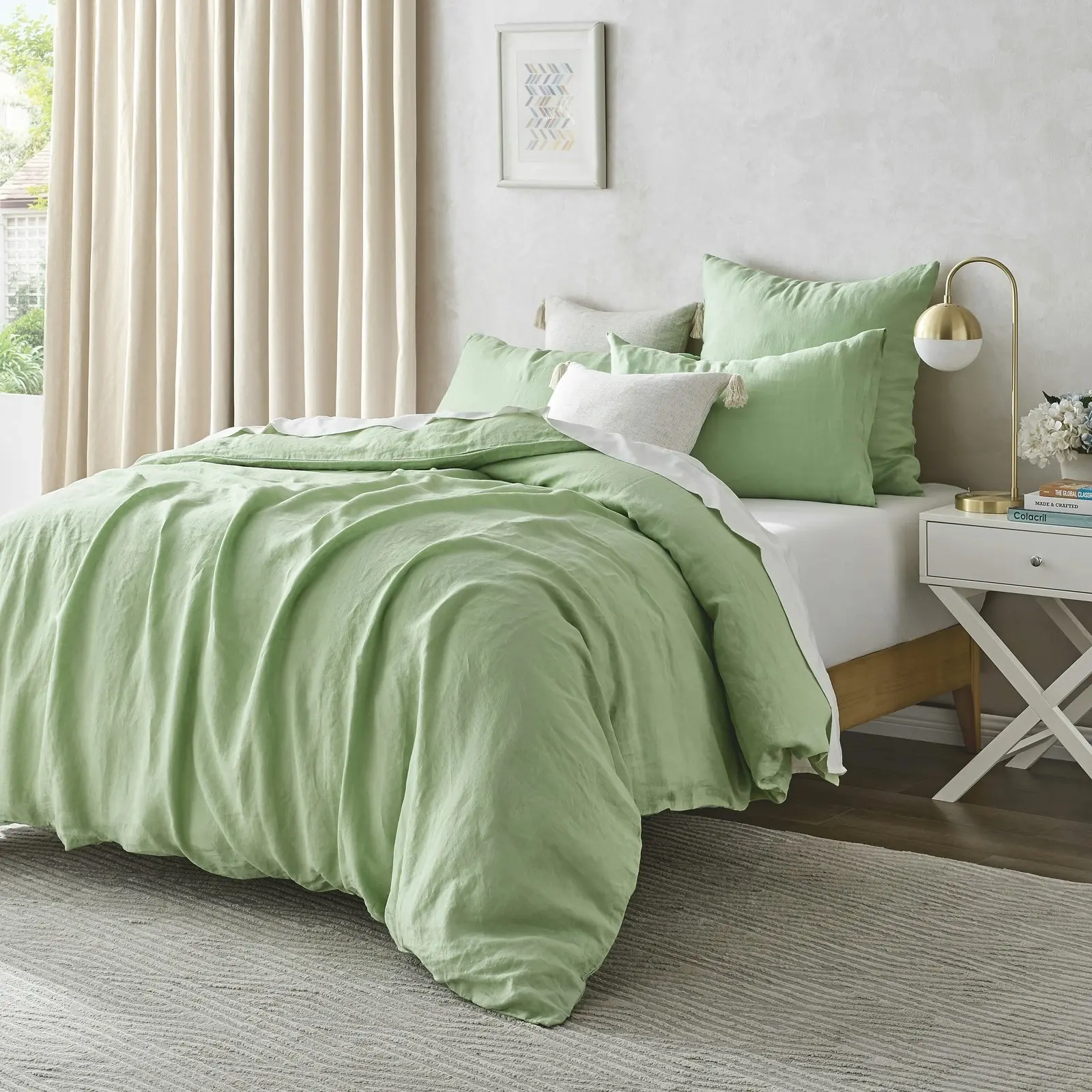 Natural Home Linen 100% European Flax Linen Quilt Cover Set - Sage - Single Bed