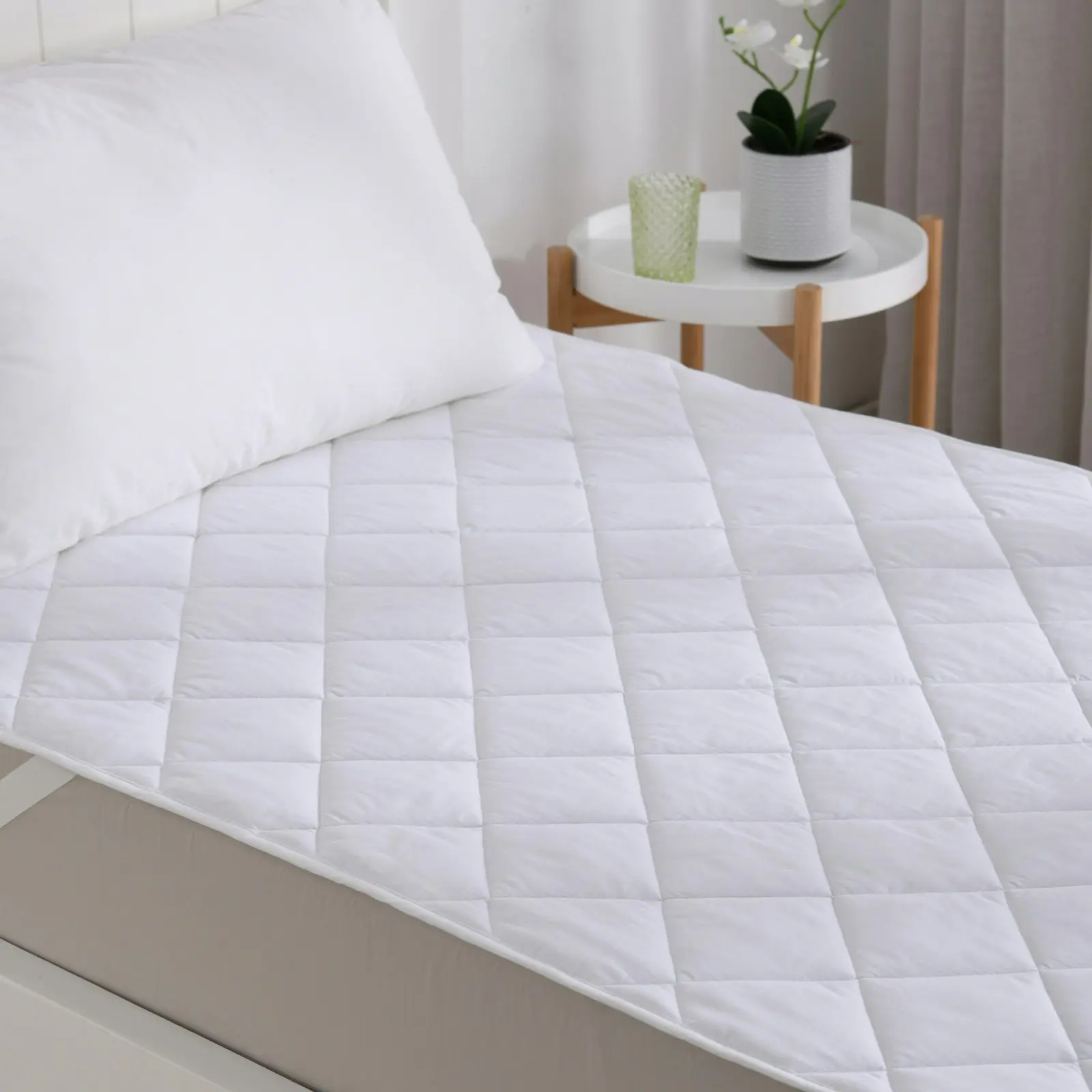 ESSN Commercial Cotton Cover Mattress Protector with Corner Straps Single Bed