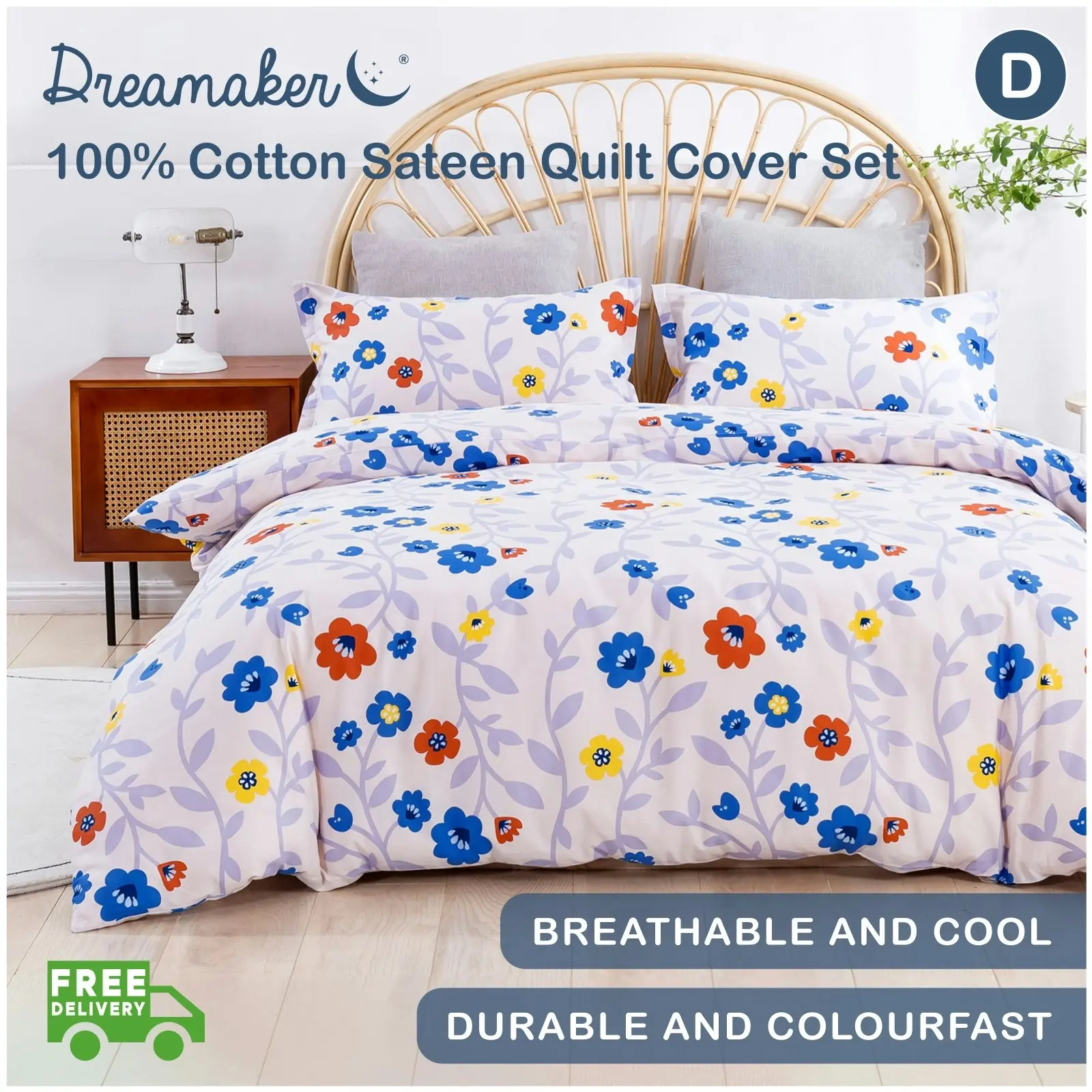 Dreamaker Printed Quilt Cover Set Summer Double Bed