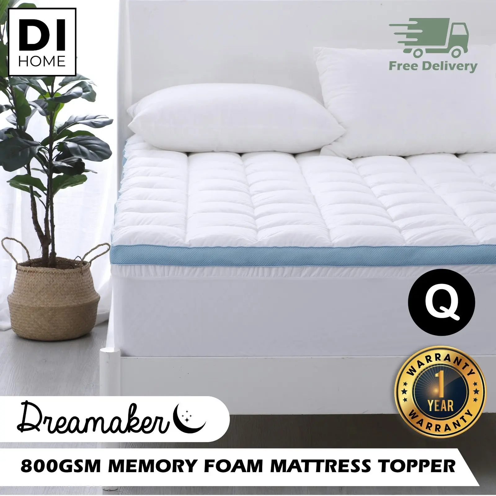 Dreamaker 800GSM Cool Breathe Memory Fibre Mattress Topper Queen Bed