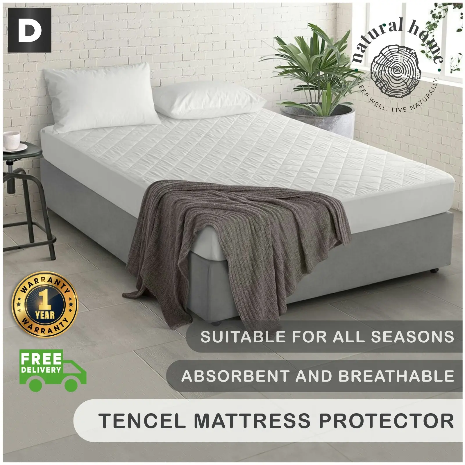 Natural Home Tencel Quilted Mattress Protector White King Single Bed