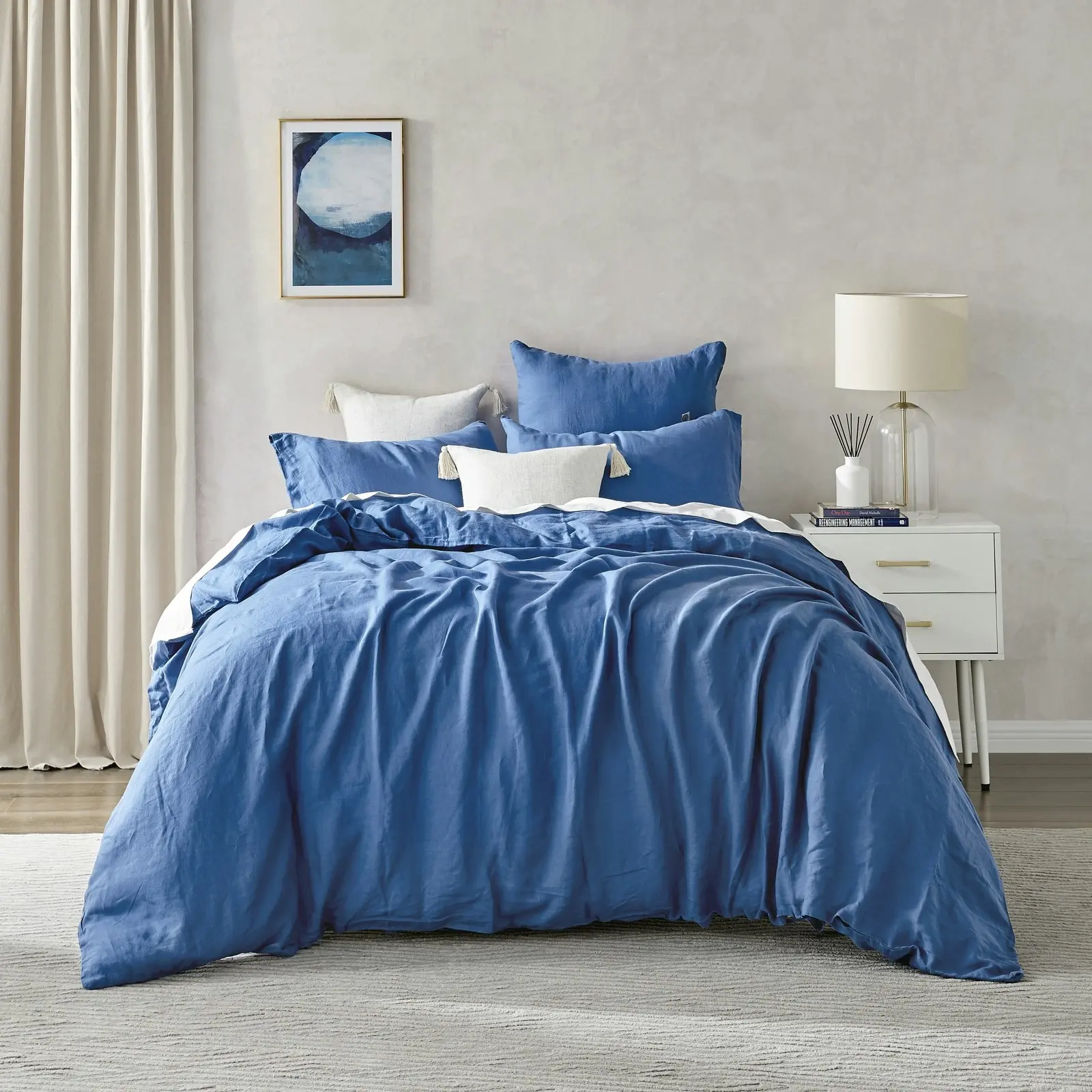 Natural Home Linen 100% European Flax Linen Quilt Cover Set Deep Blue Double Bed