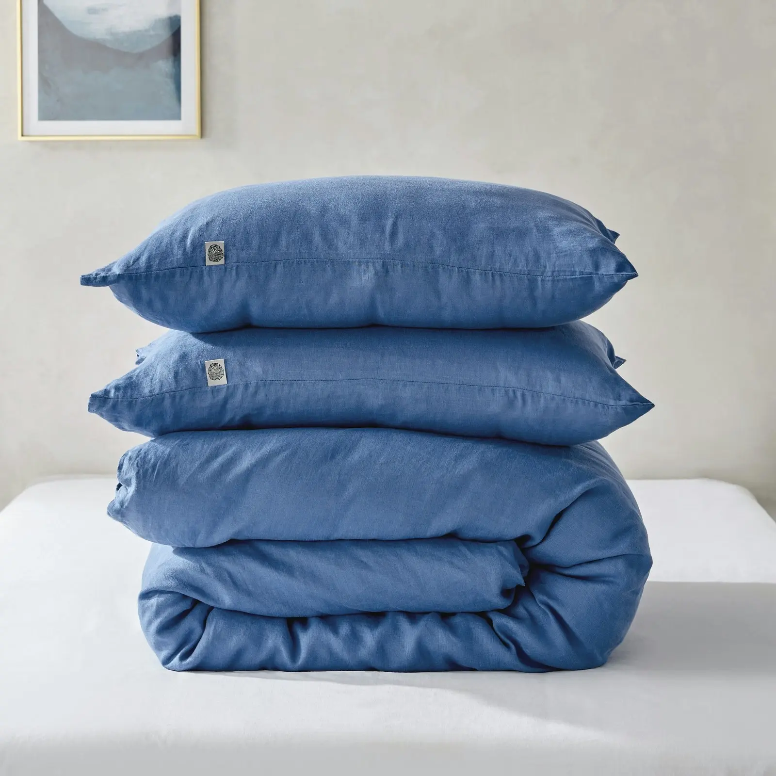 Natural Home Linen 100% European Flax Linen Quilt Cover Set Deep Blue Double Bed