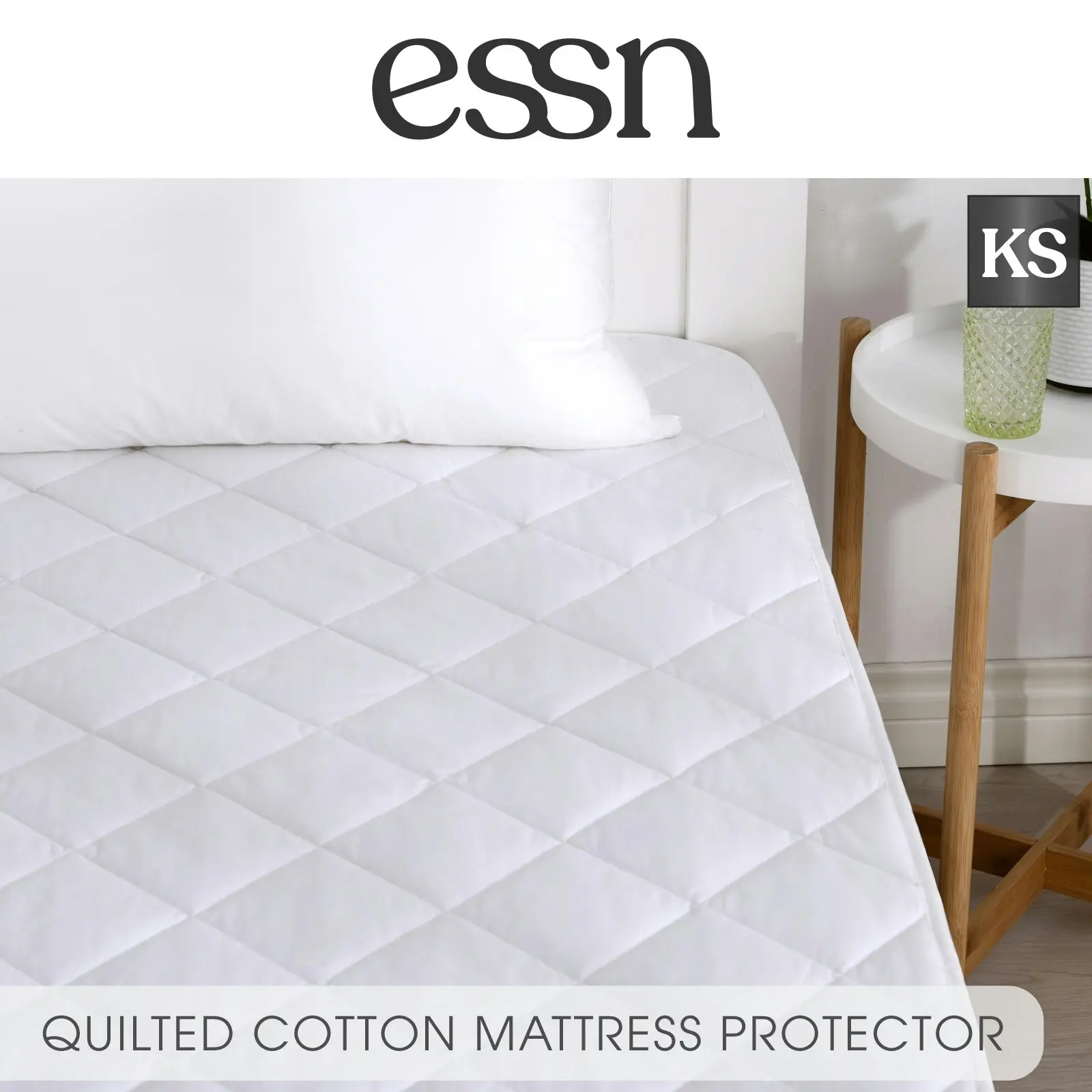 ESSN Commercial Cotton Cover Mattress Protector with Corner Straps King Single Bed