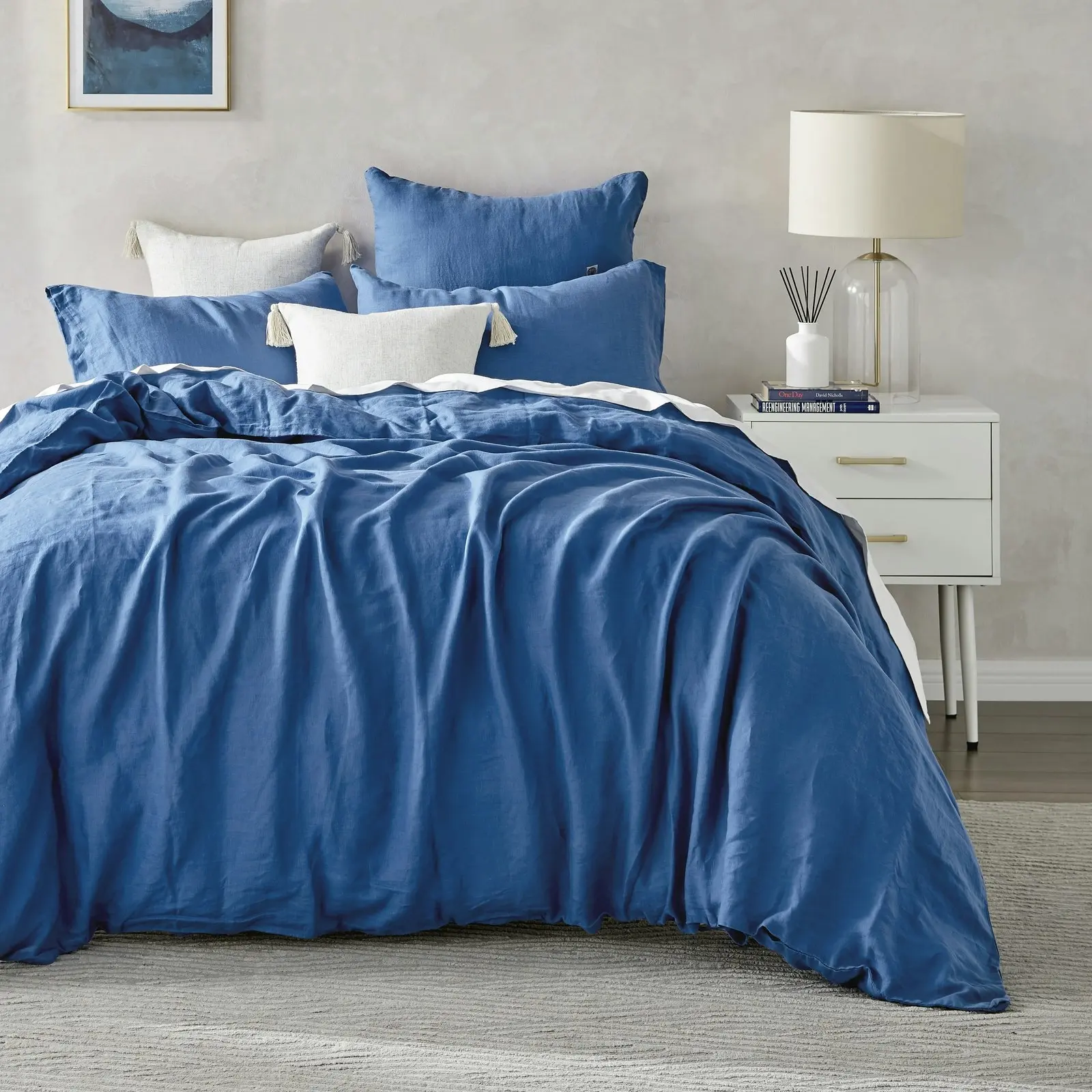 7007237 Natural Home Linen Quilt Cover Set QB DEEP BLUE