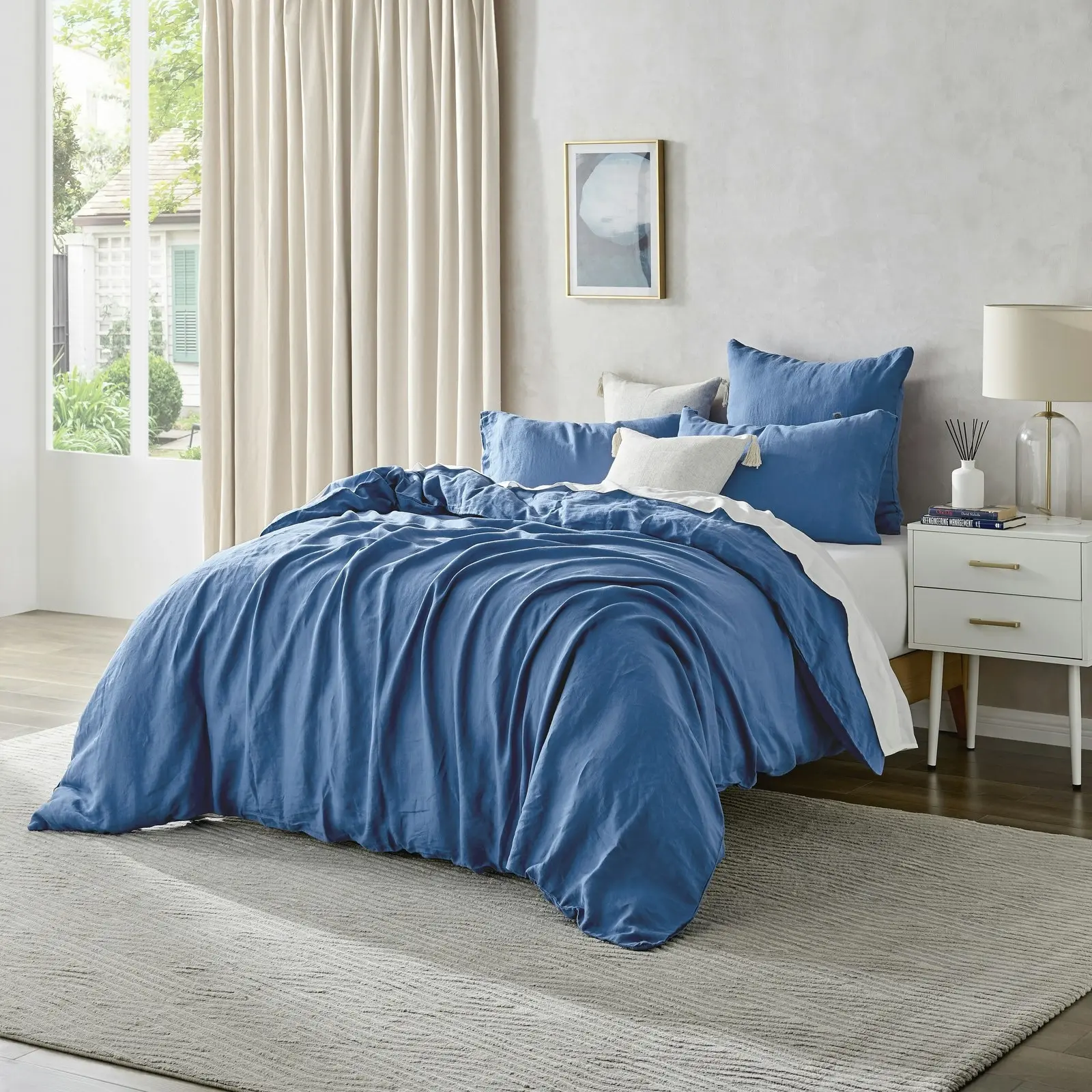 7007237 Natural Home Linen Quilt Cover Set QB DEEP BLUE