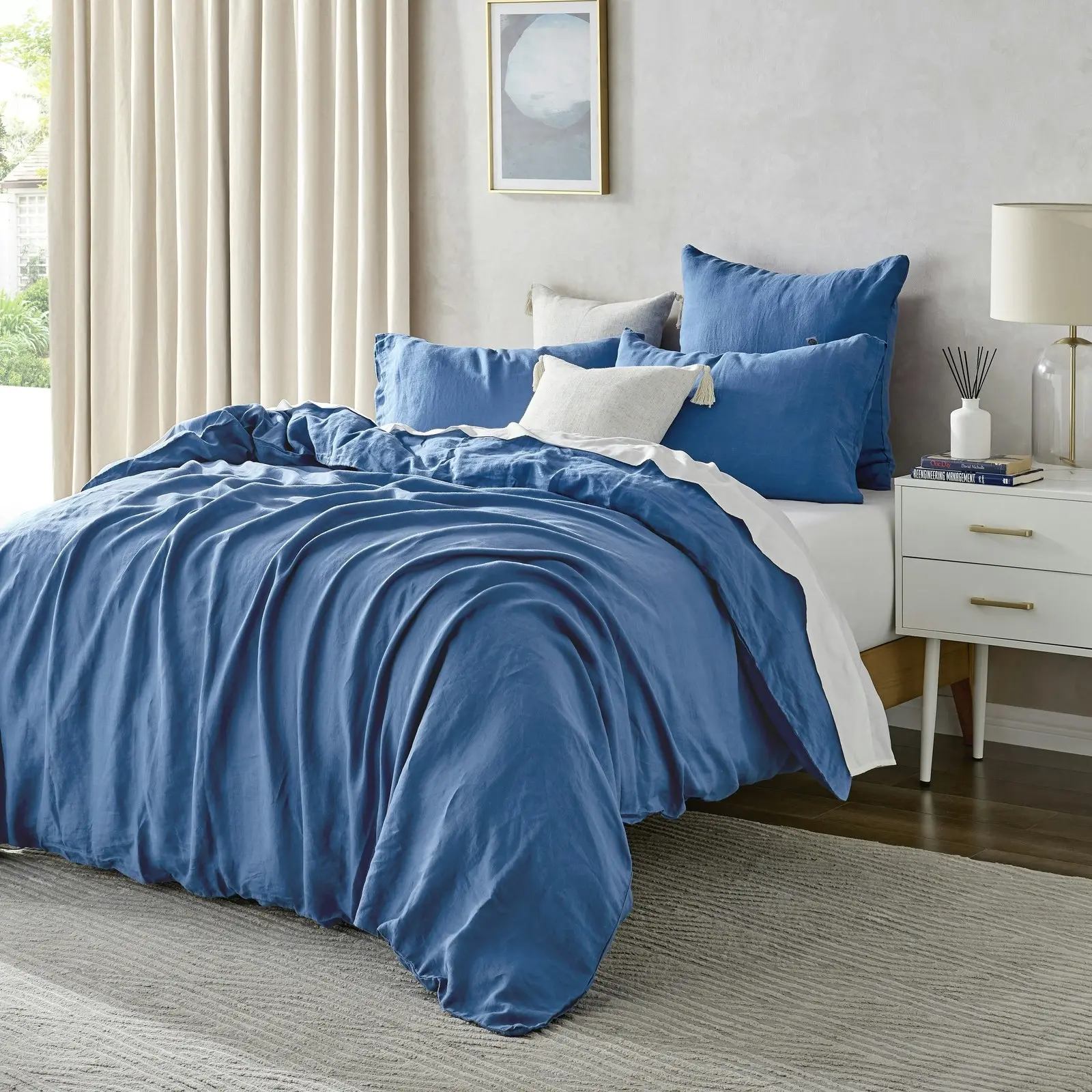 7007237 Natural Home Linen Quilt Cover Set QB DEEP BLUE