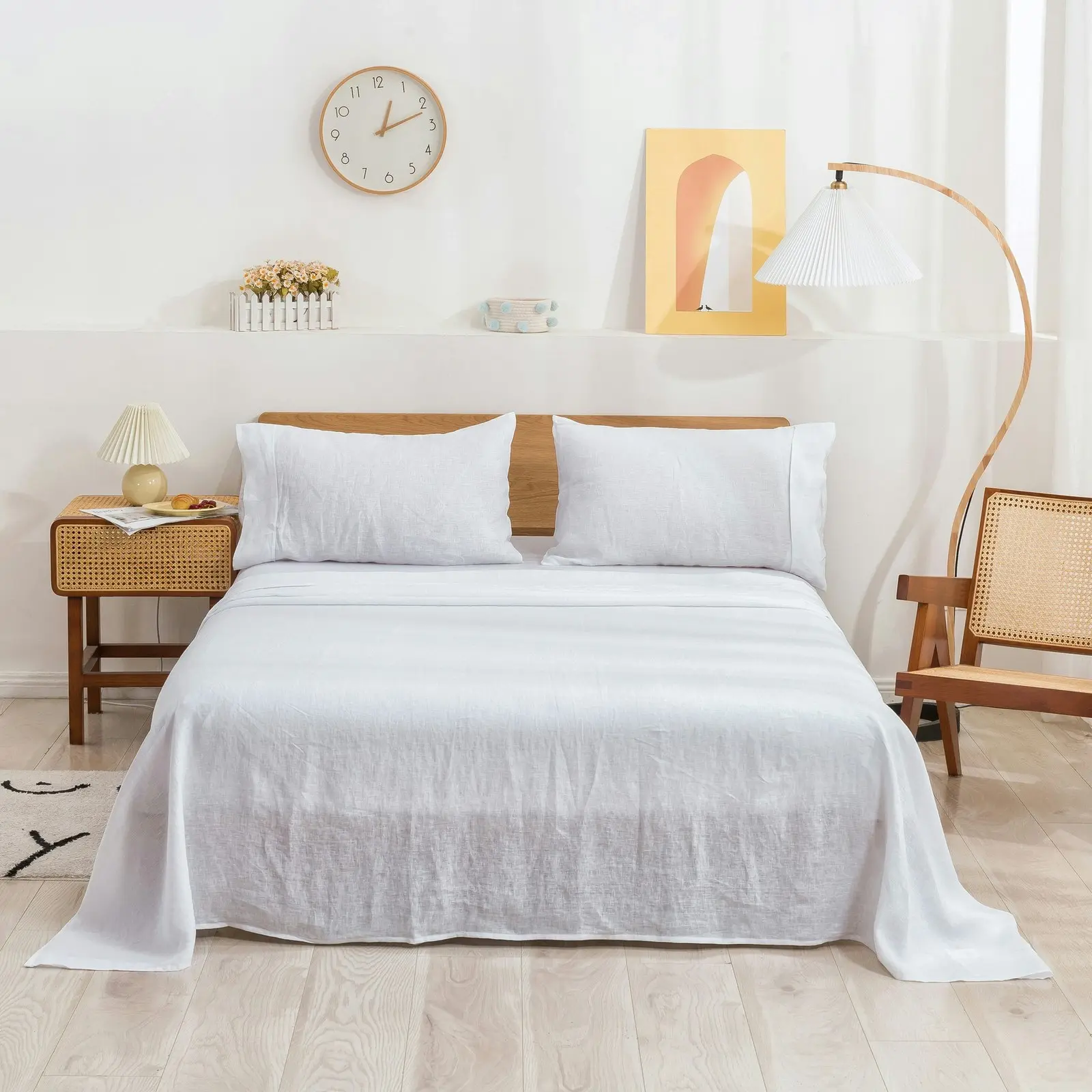 Natural Home 100% European Flax Linen Sheet Set White Single Bed