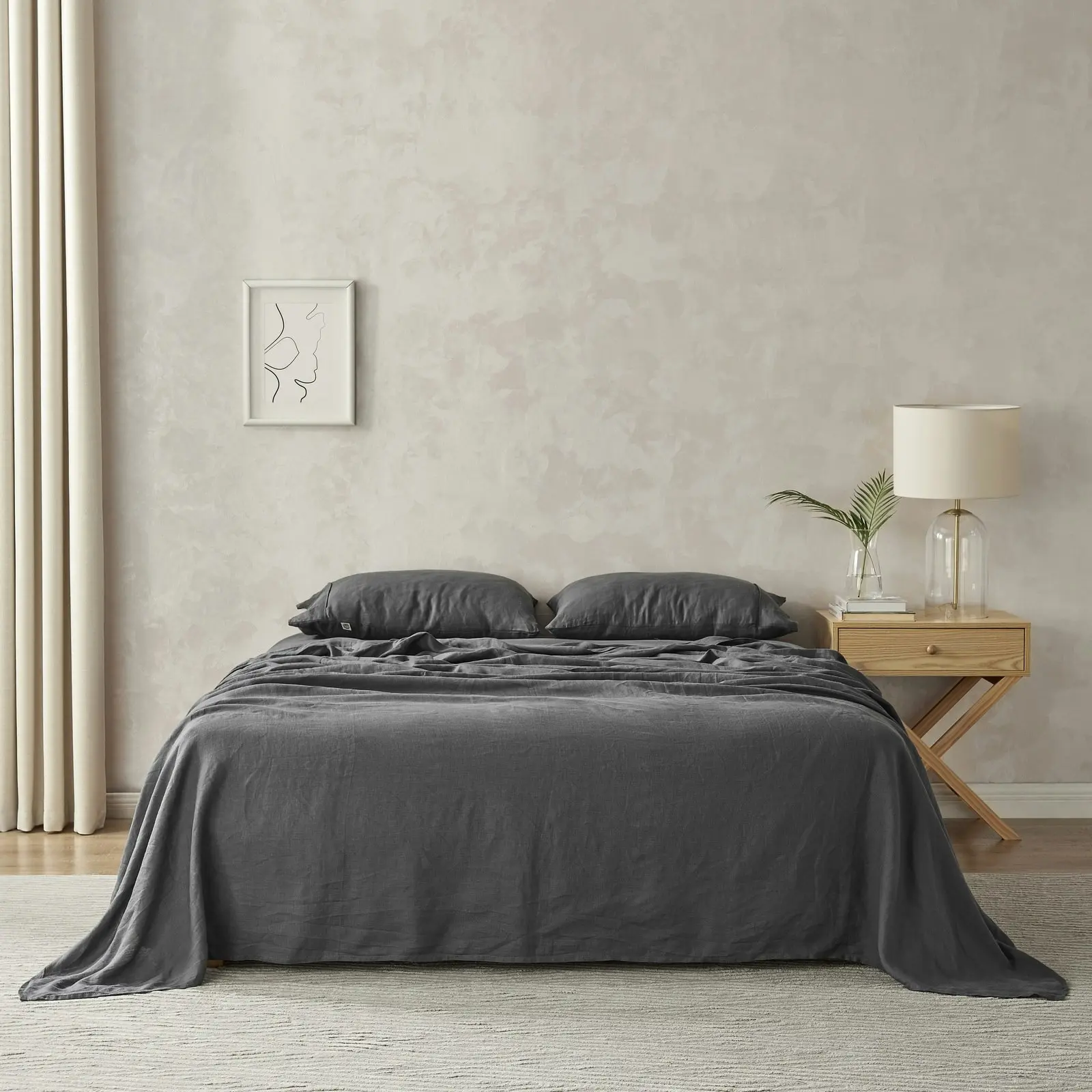 Natural Home 100% European Flax Linen Sheet Set Charcoal Single Bed