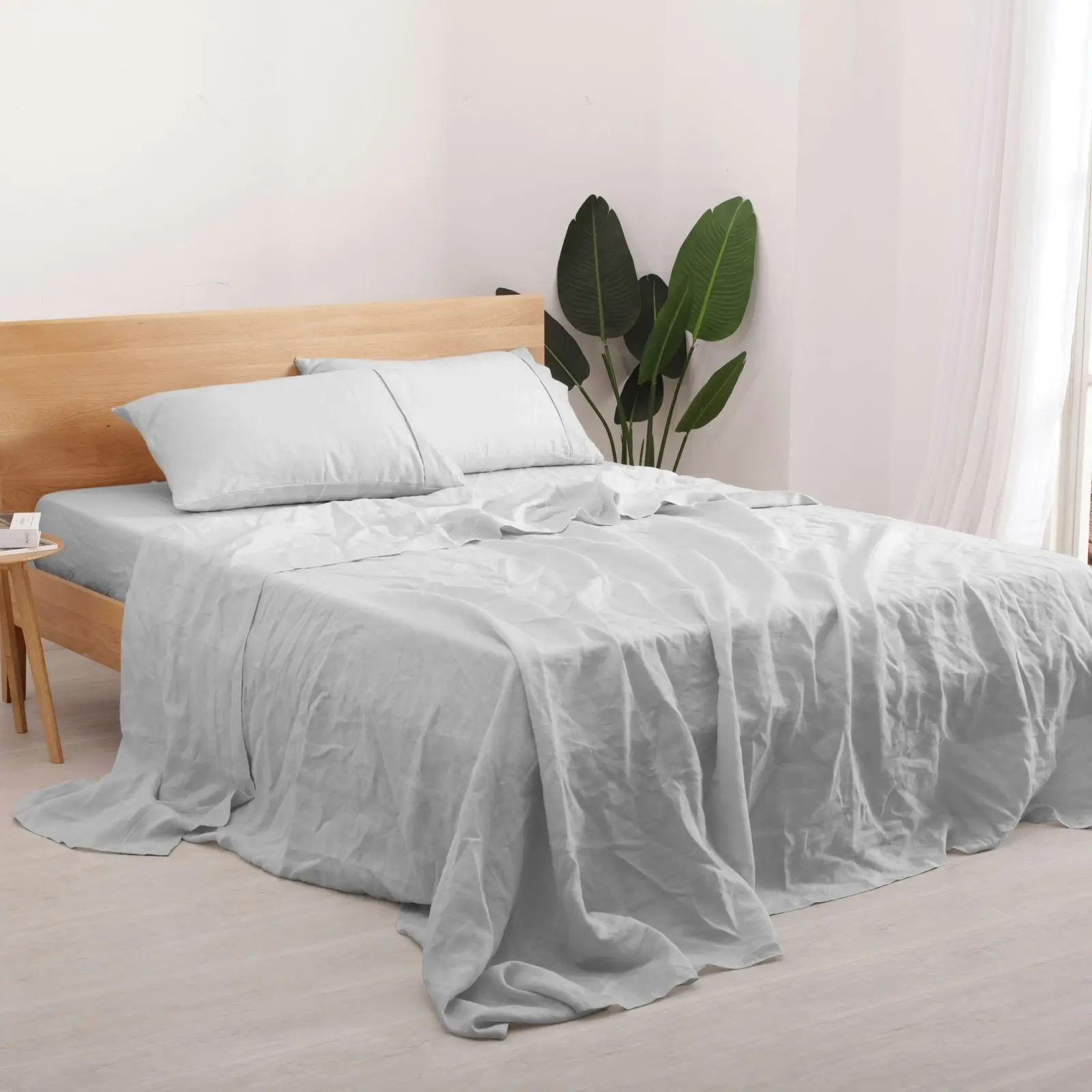 Natural Home 100% European Flax Linen Sheet Set Dove Grey Single Bed