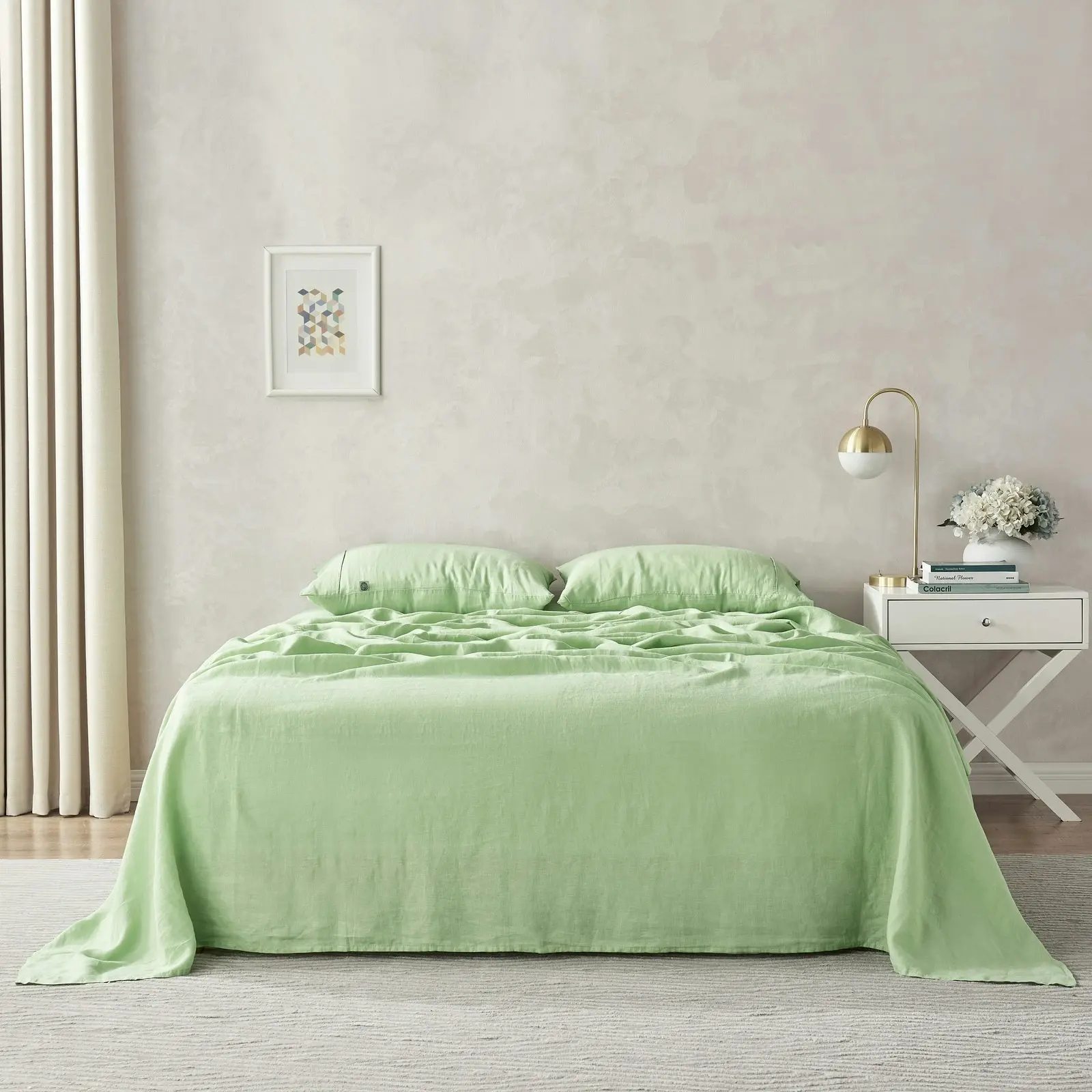 Natural Home 100% European Flax Linen Sheet Set - Sage - Single Bed