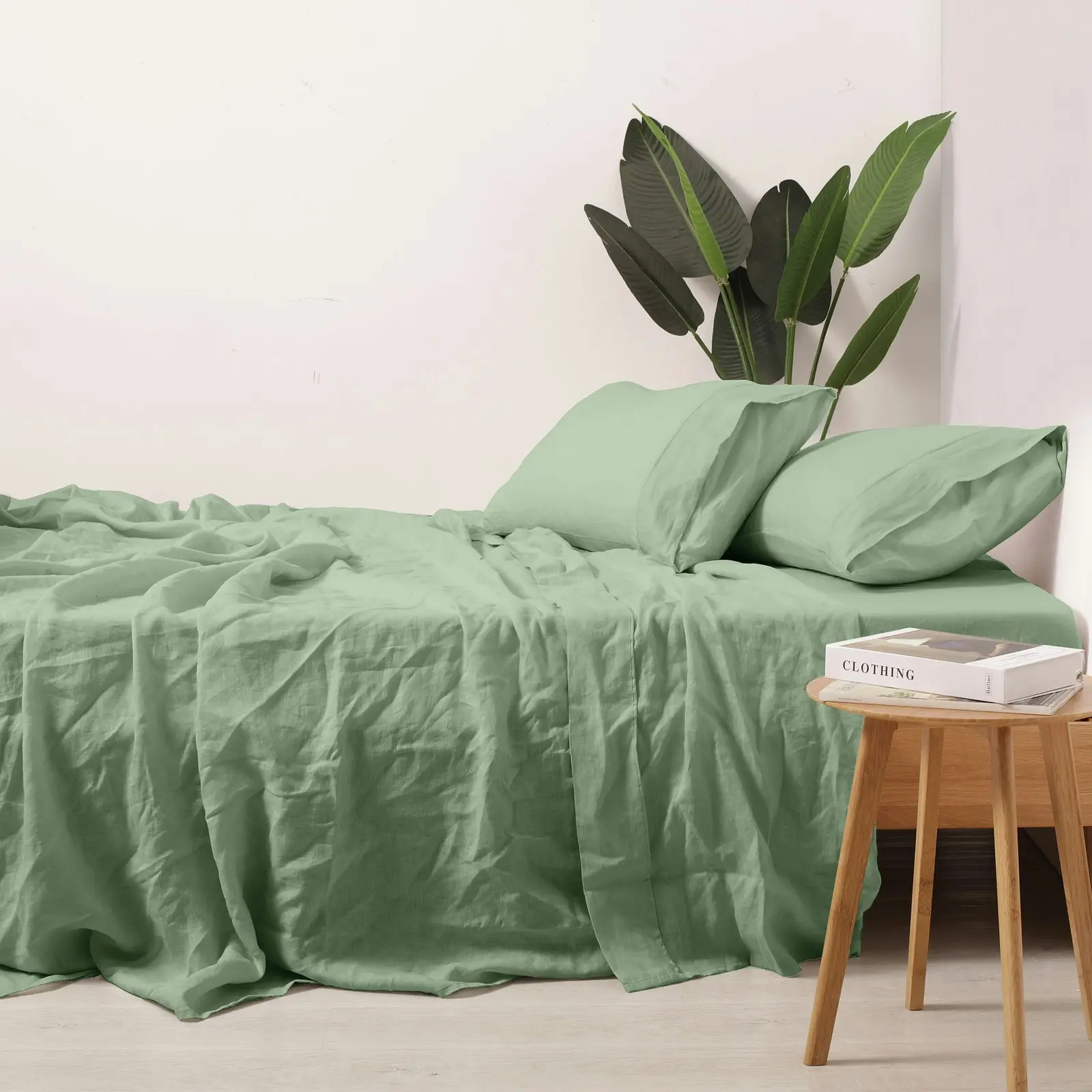 Natural Home 100% European Flax Linen Sheet Set - Sage - Single Bed