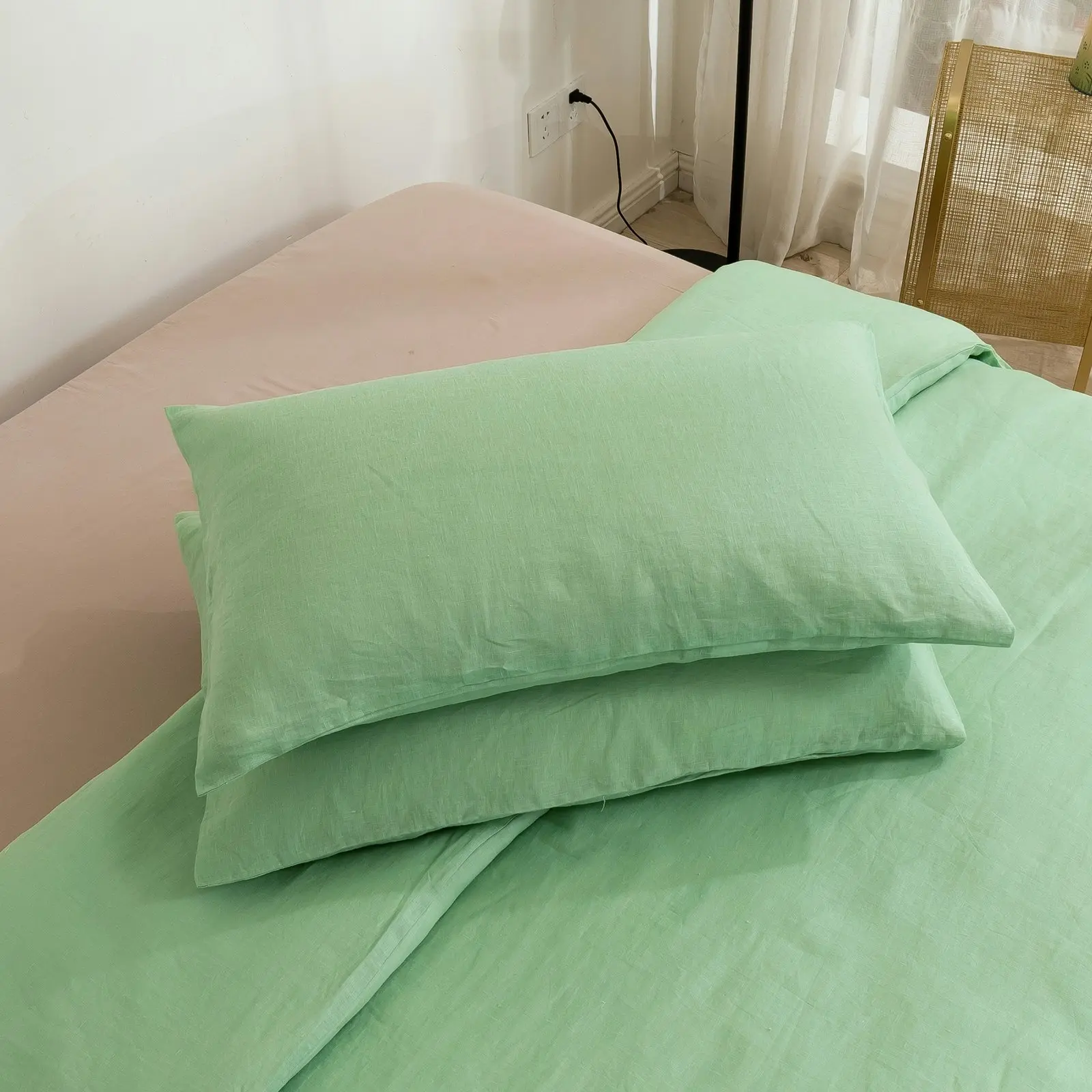 Natural Home 100% European Flax Linen Sheet Set - Sage - Single Bed