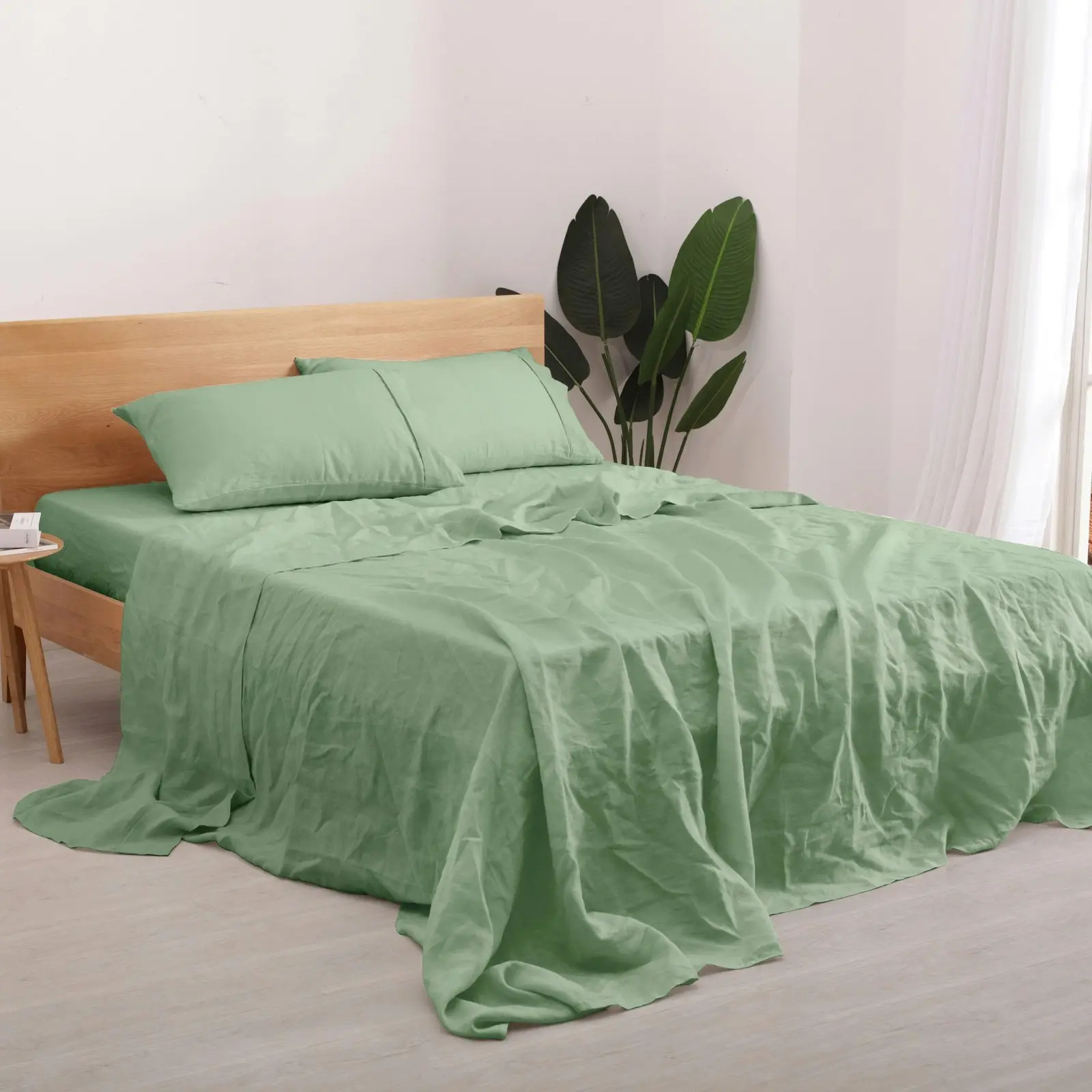 Natural Home 100% European Flax Linen Sheet Set - Sage - Single Bed