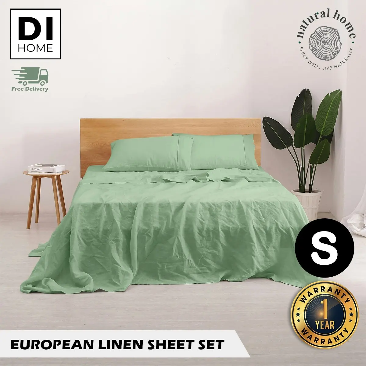 Natural Home 100% European Flax Linen Sheet Set - Sage - Single Bed