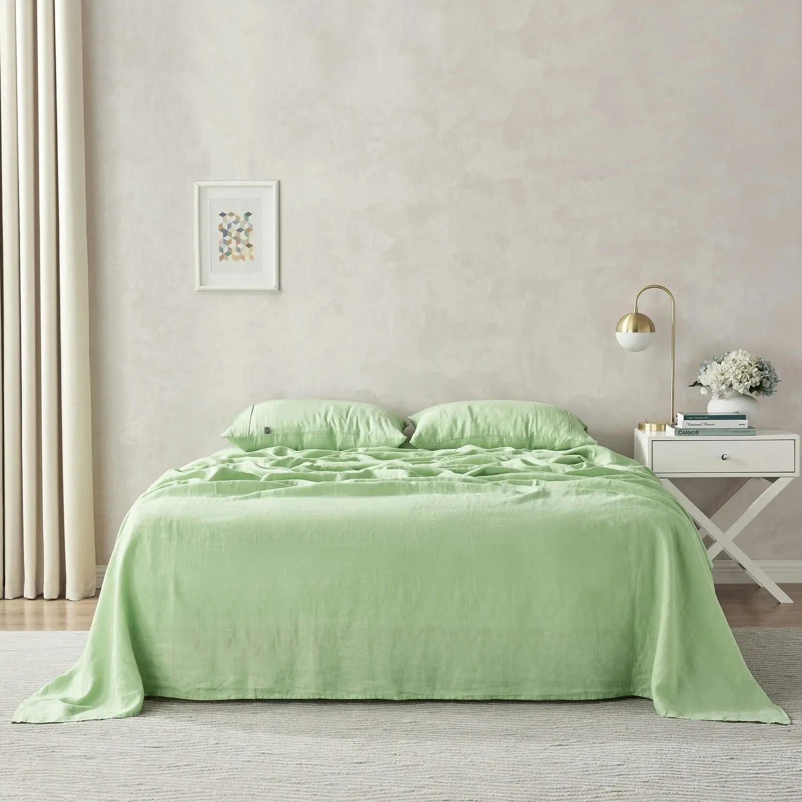 Natural Home 100% European Flax Linen Sheet Set - Sage - Single Bed