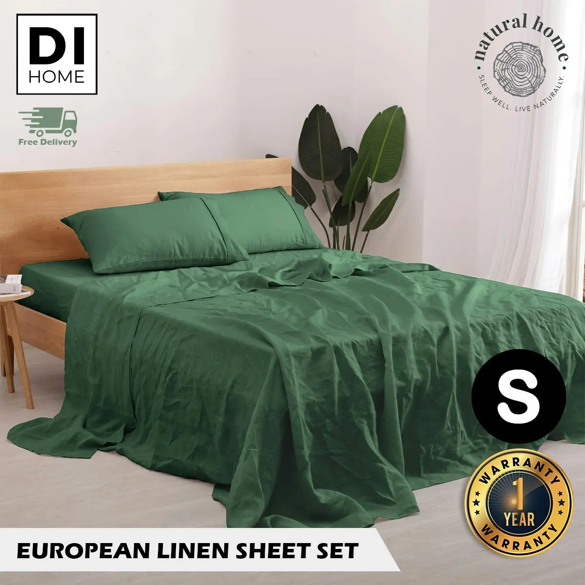 Natural Home 100% European Flax Linen Sheet Set - Olive - Single Bed