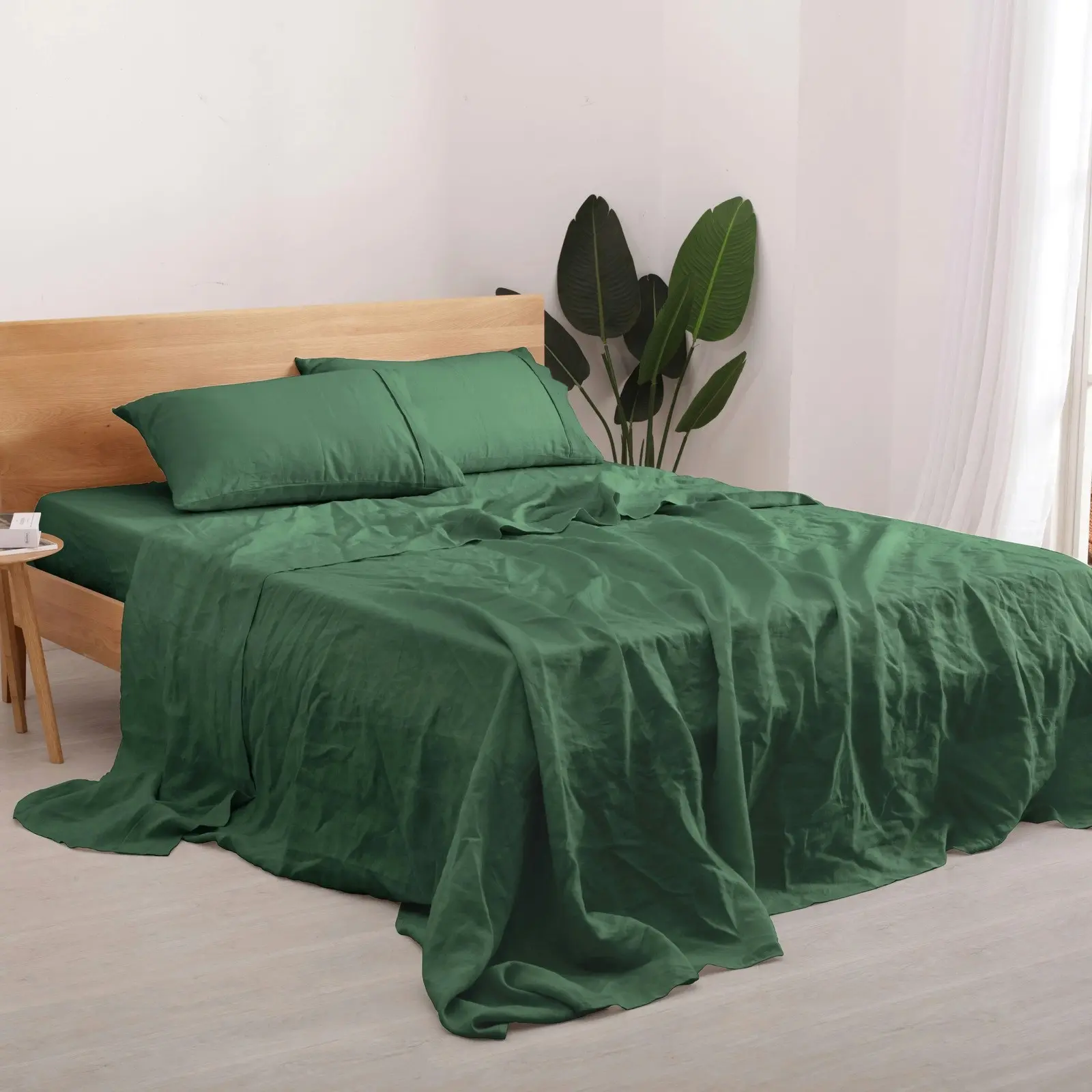 Natural Home 100% European Flax Linen Sheet Set - Olive - Single Bed