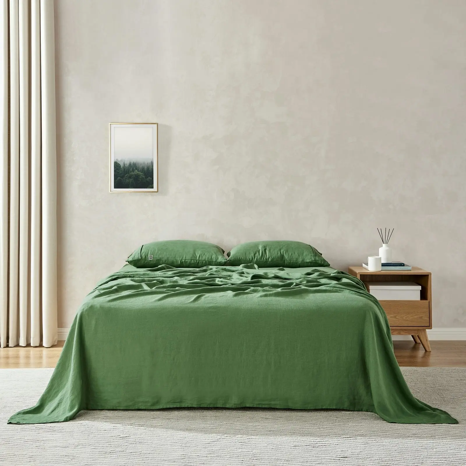 Natural Home 100% European Flax Linen Sheet Set - Olive - Single Bed