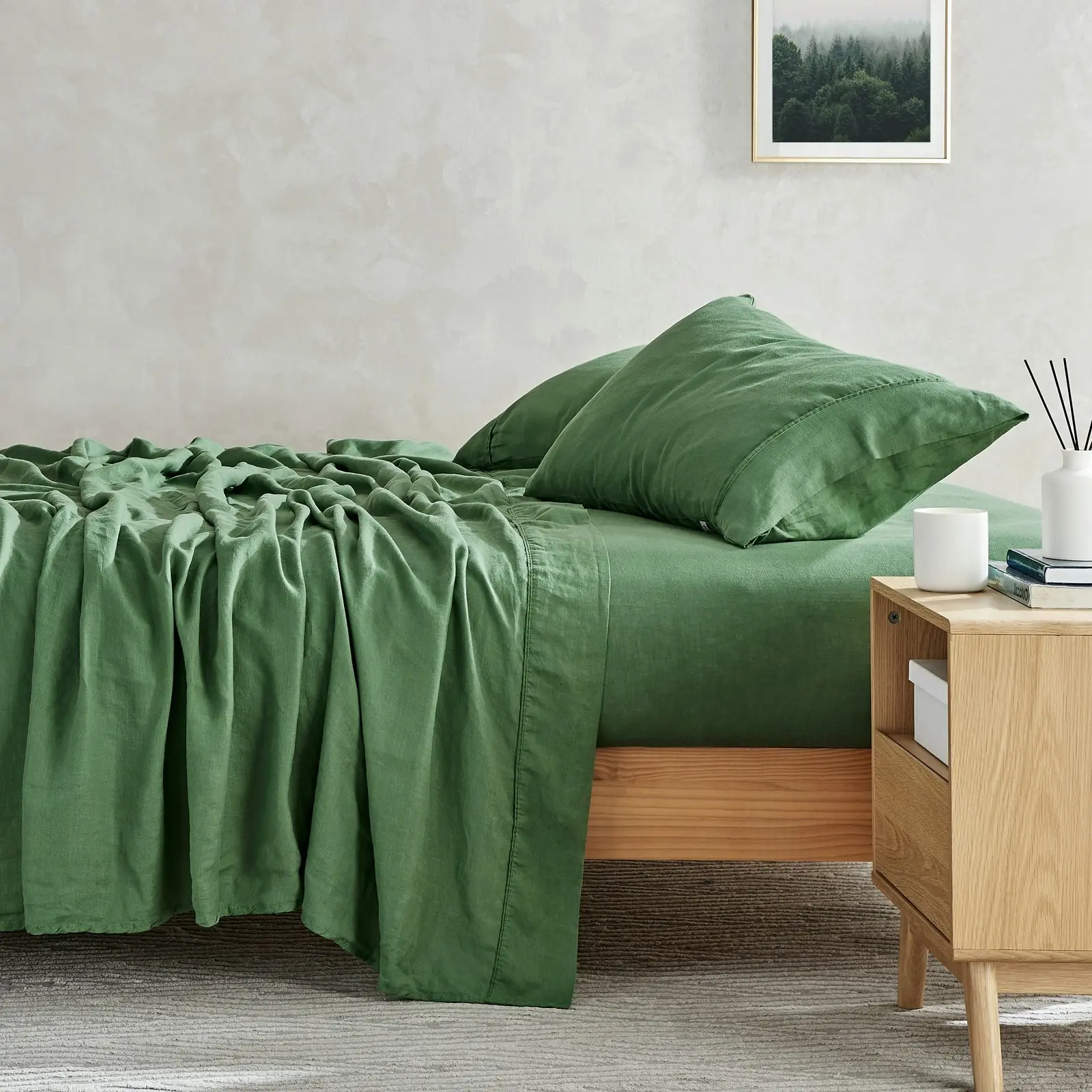 Natural Home 100% European Flax Linen Sheet Set - Olive - Single Bed