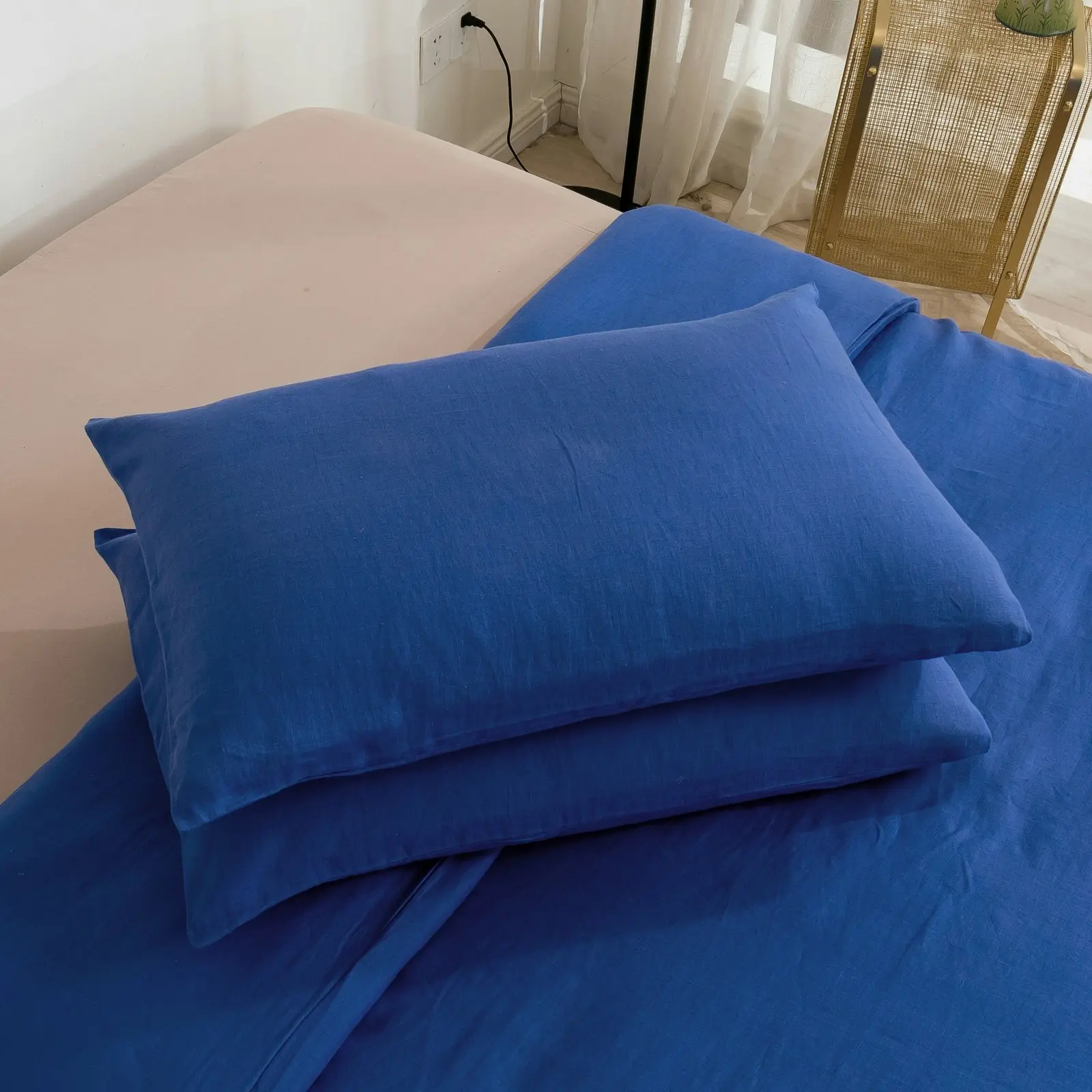 Natural Home 100% European Flax Linen Sheet Set - Deep Blue - Single Bed