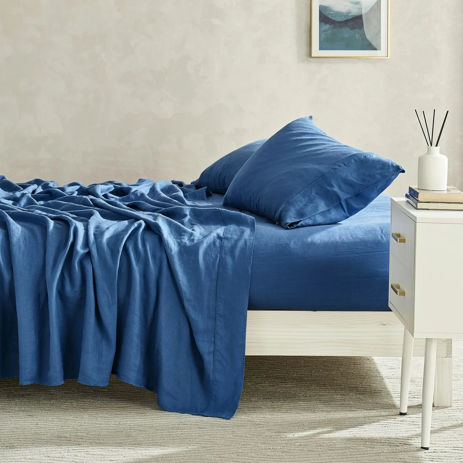 Natural Home 100% European Flax Linen Sheet Set - Deep Blue - Single Bed