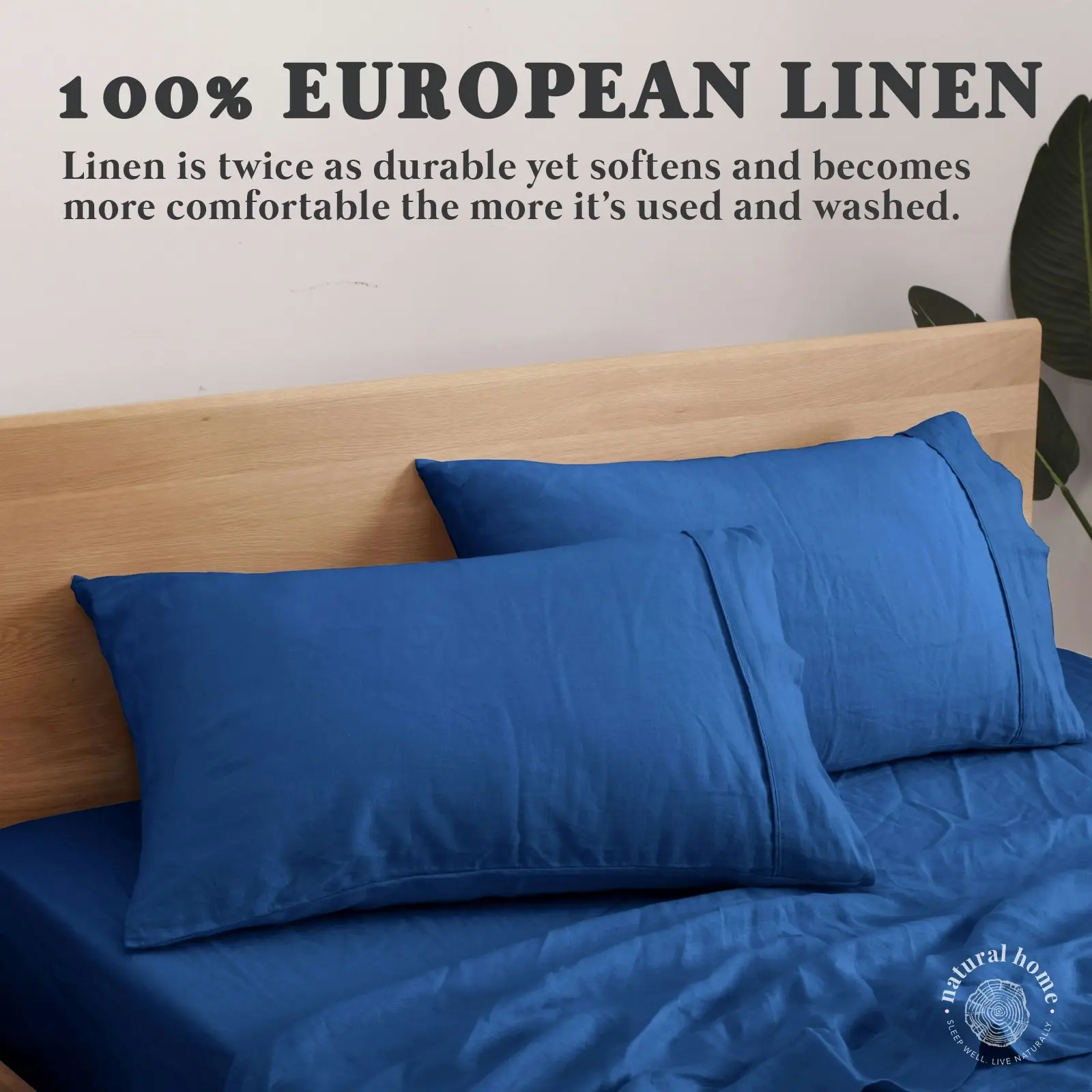 Natural Home 100% European Flax Linen Sheet Set - Deep Blue - Single Bed