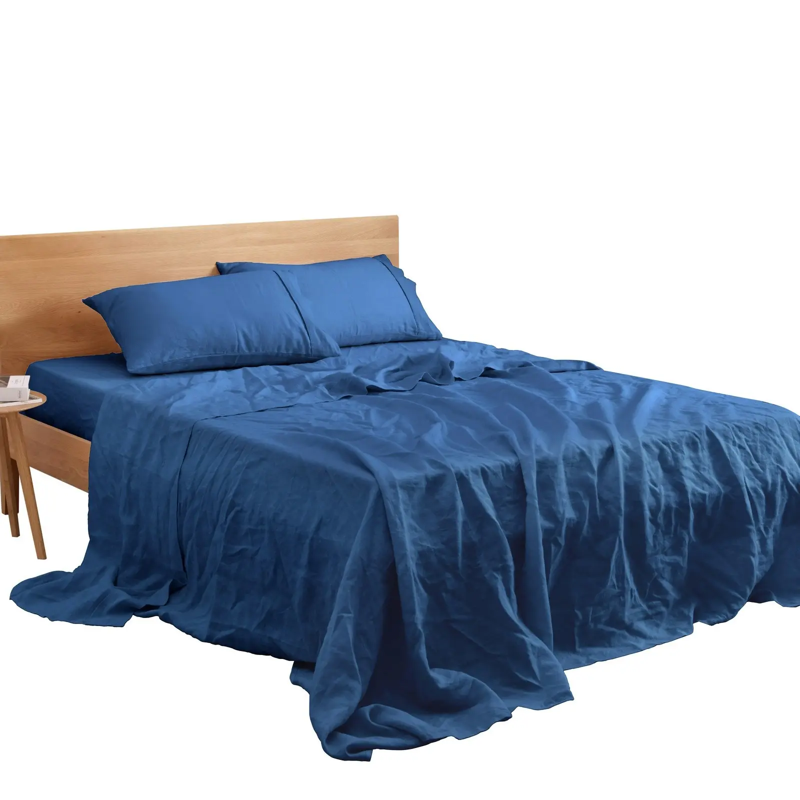 Natural Home 100% European Flax Linen Sheet Set - Deep Blue - Single Bed