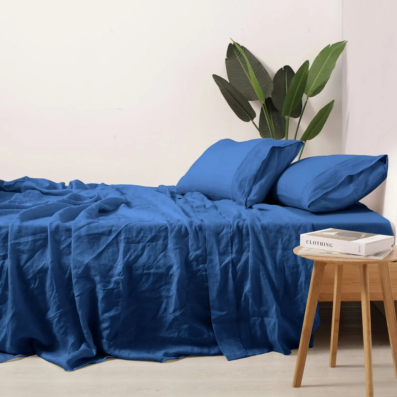 Natural Home 100% European Flax Linen Sheet Set - Deep Blue - Single Bed