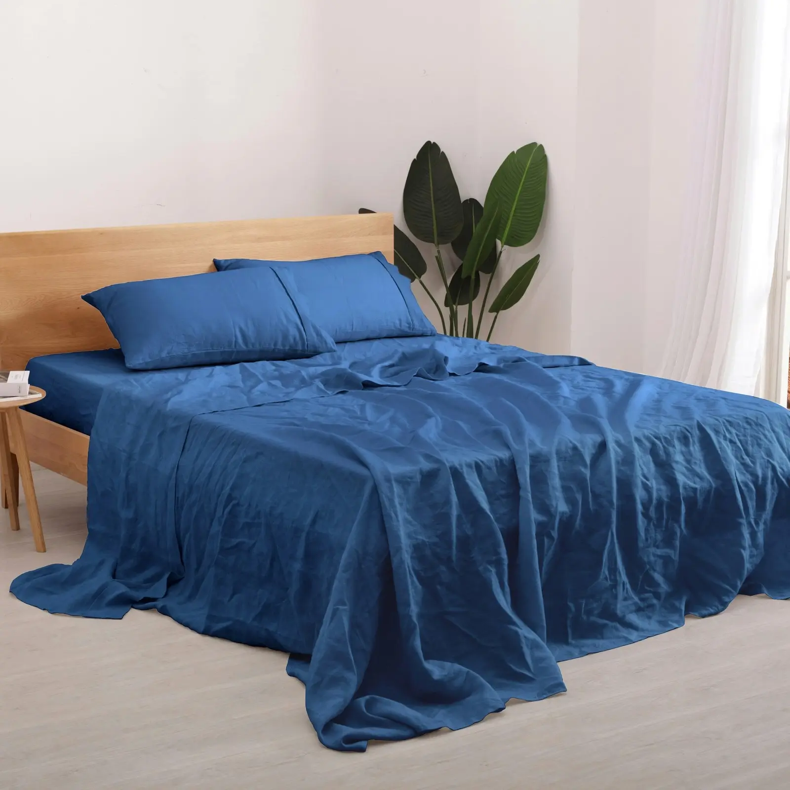 Natural Home 100% European Flax Linen Sheet Set - Deep Blue - Single Bed